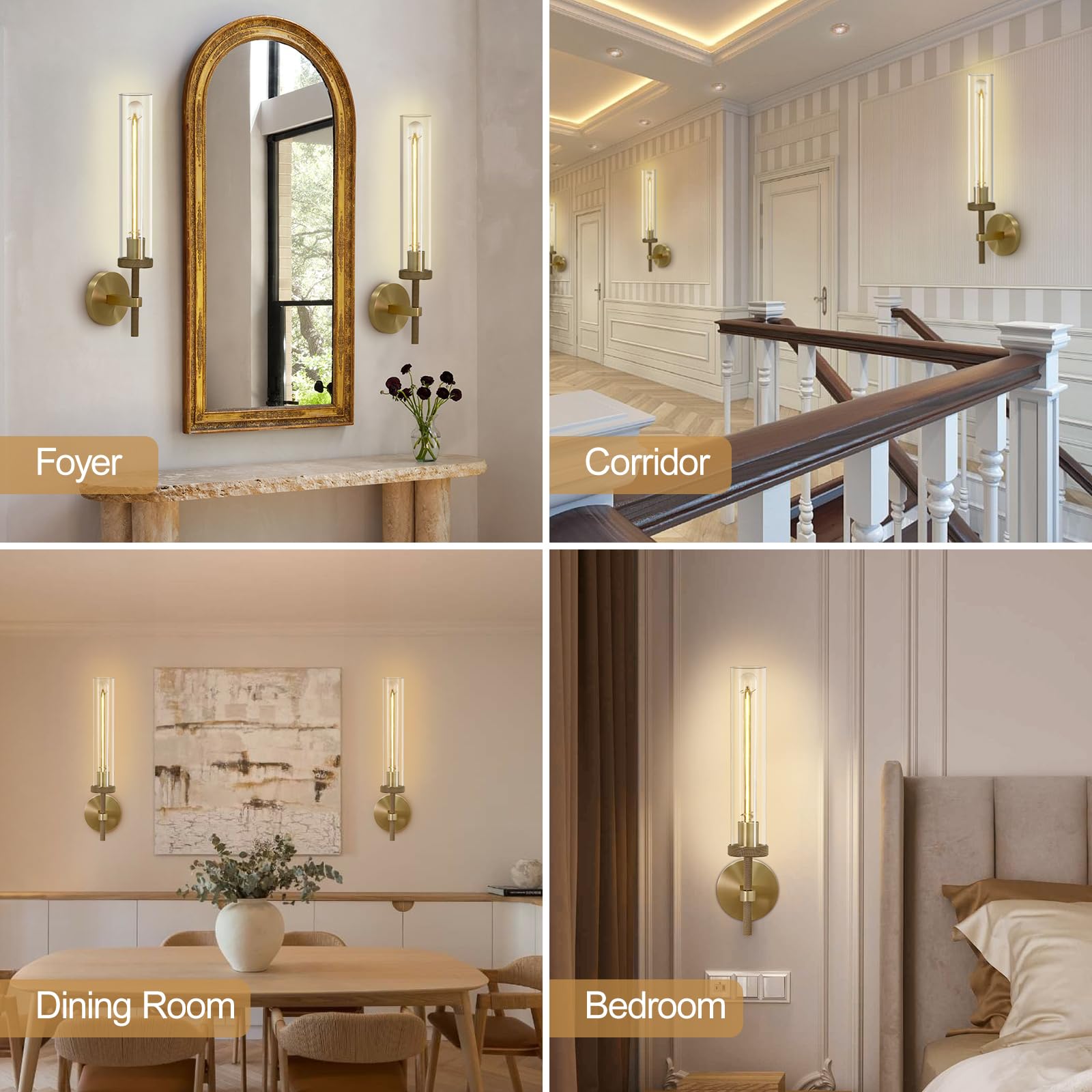 Zhtiechui Brass Wall Sconces Set Of Two, Glass Tube Sconces Wall Lighting, Gold Bathroom Vanity Light Fixtures, Wall Lights For