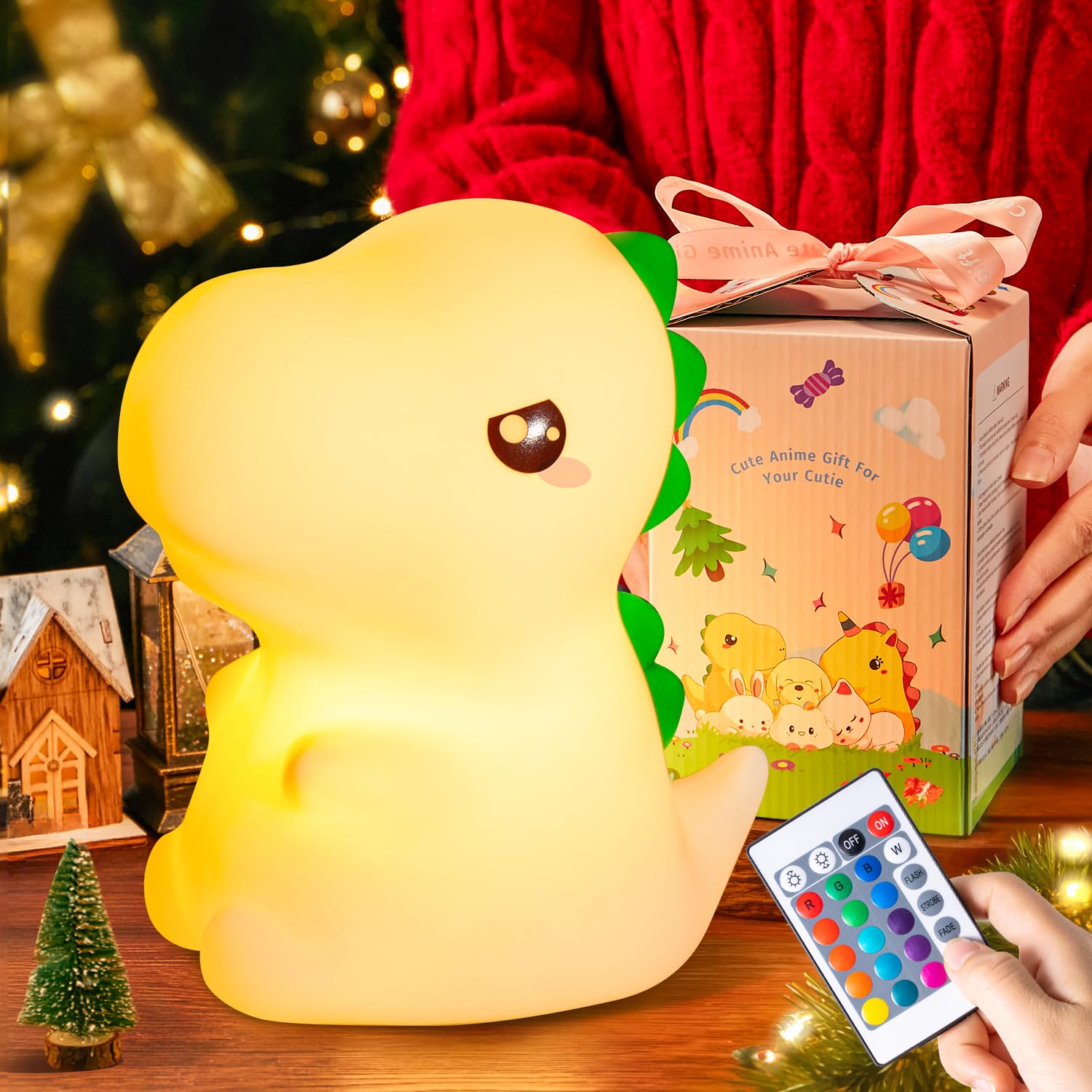One Fire Dinosaur Night Light Lamp, Remote 16 Colors, Portable Rechargeable Silicone Toy for Boys, Model WH-a27