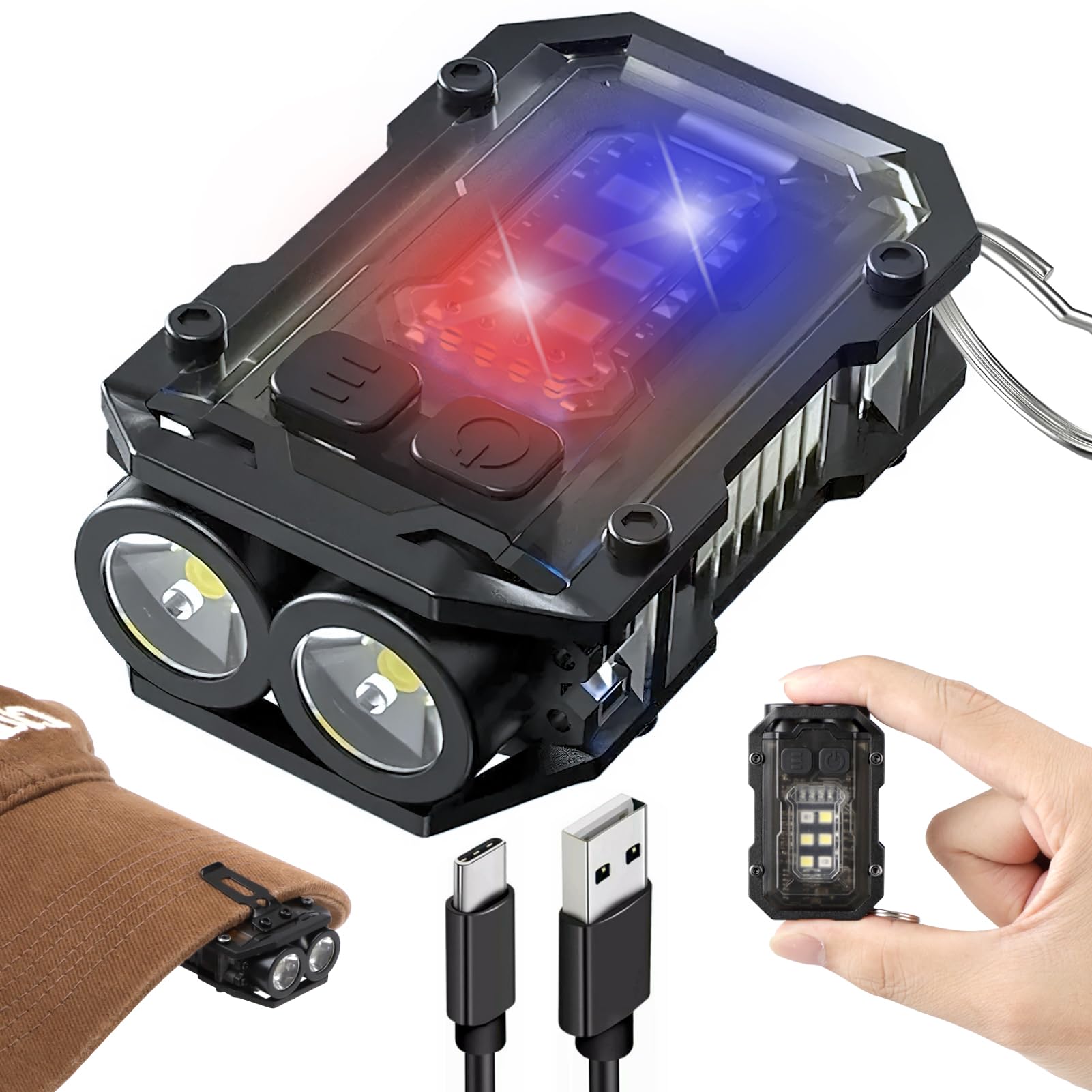 SEFONE 8 Modes Clip on Flashlight Mini EDC Keychain Flashlight, Running Light LED & COB Small Pocket Flash Lights, Super Bright 