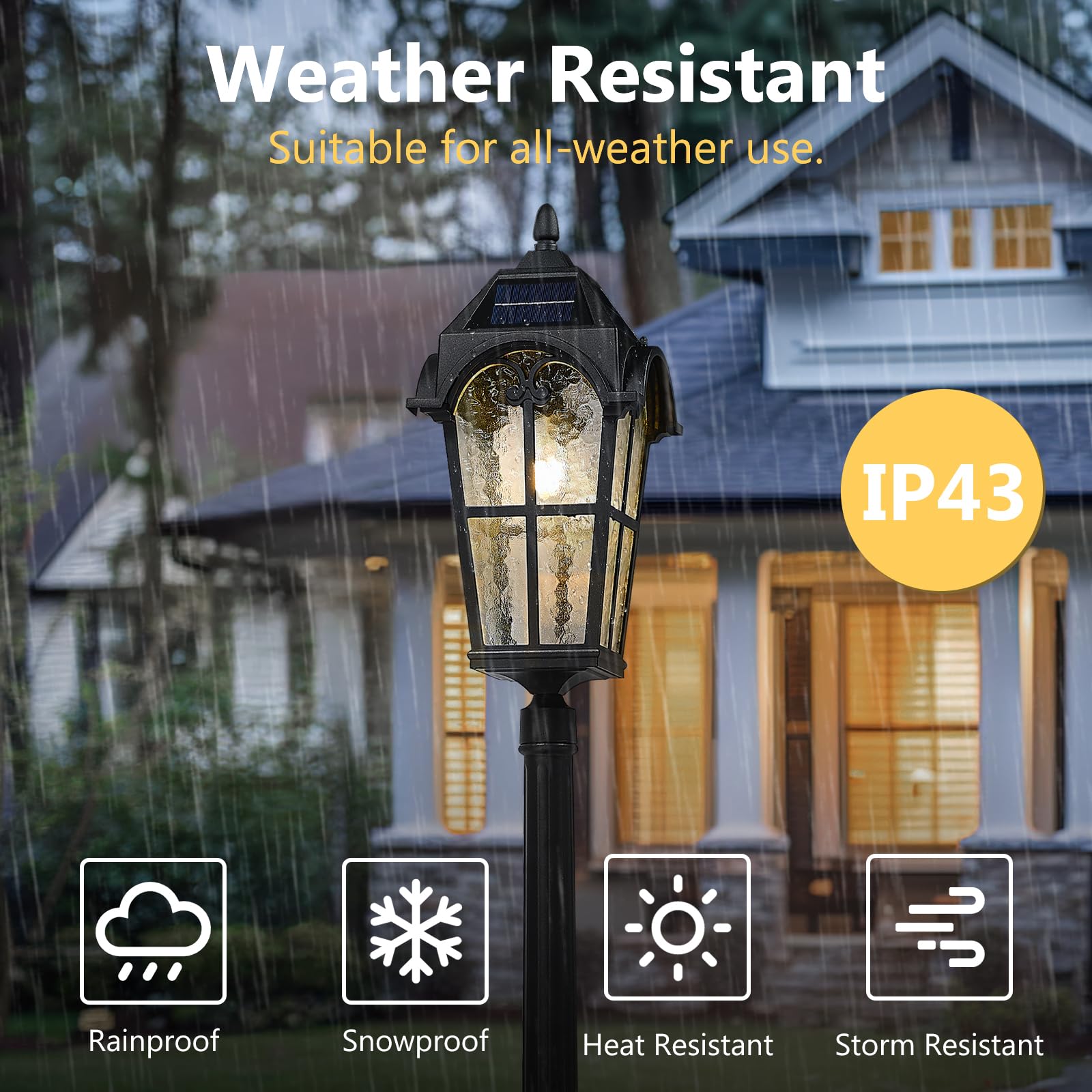 Emliviar Solar Powered Street Light Fixture, 85.4in Waterproof, LED Bulb, Remote Control, Aluminum, Black, Model YXE302MPL-SL BK