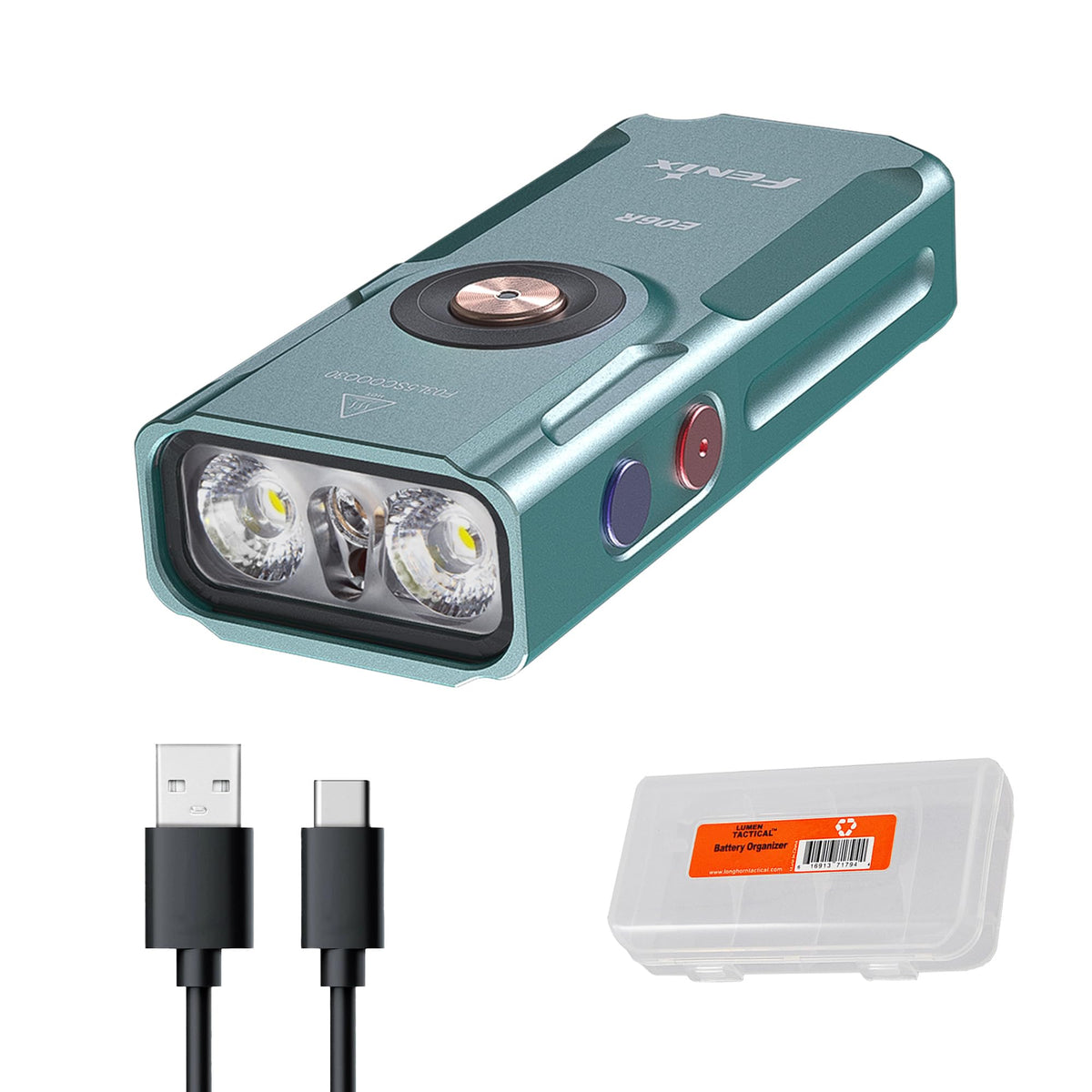 a rechargeable flashlight battery is capable of delivering Fenix E06R 700 Lumen 3-In-1 Edc Keychain Flashlight, Usb-C Rechargeable, Includes Uv Light And Lumentac Organizier (Green)