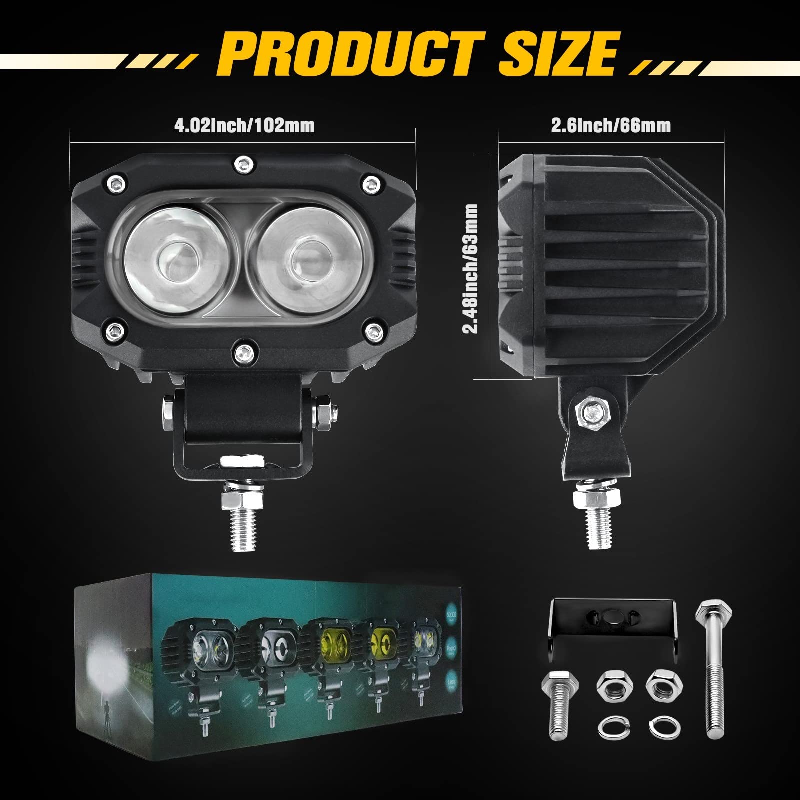 Co Light Led Flood Lights Pods 2Pcs 4 Inch 96W Flood Beam Fog Lights For Motorcycle Auxiliary Super Bright Atv Led Work Light For Truck Suv Utv Boat Tractor Forklift