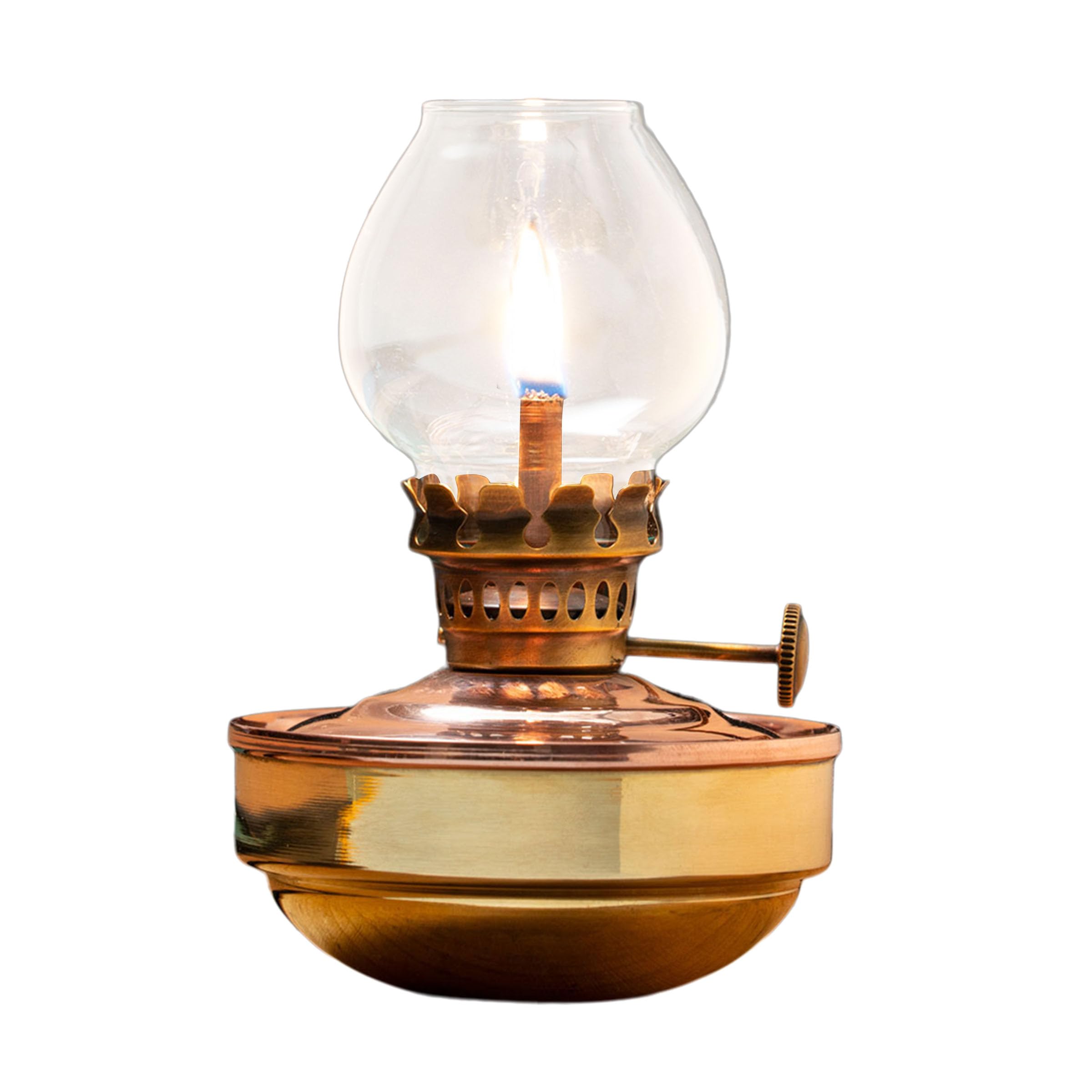 Oil Lamp - 4.75    Tall Nautical Lamp with Naval-Style Copper and Brass Body and Glass Bulb - Decorative Kerosene Lantern with A