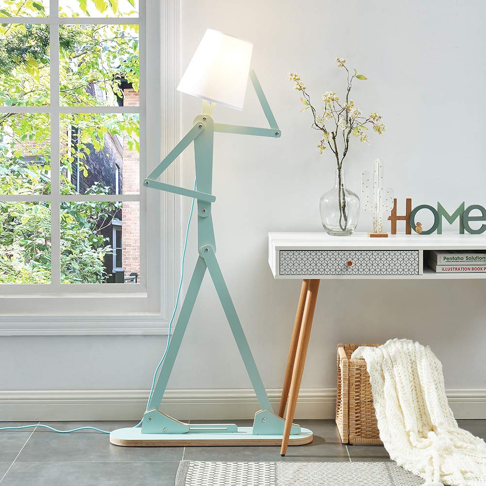 Hroome Cool Tall Decorative Floor Lamp Unique Aqua Blue Color Standing Adjustable Corner Reading Wood Lights For Living Room Kid