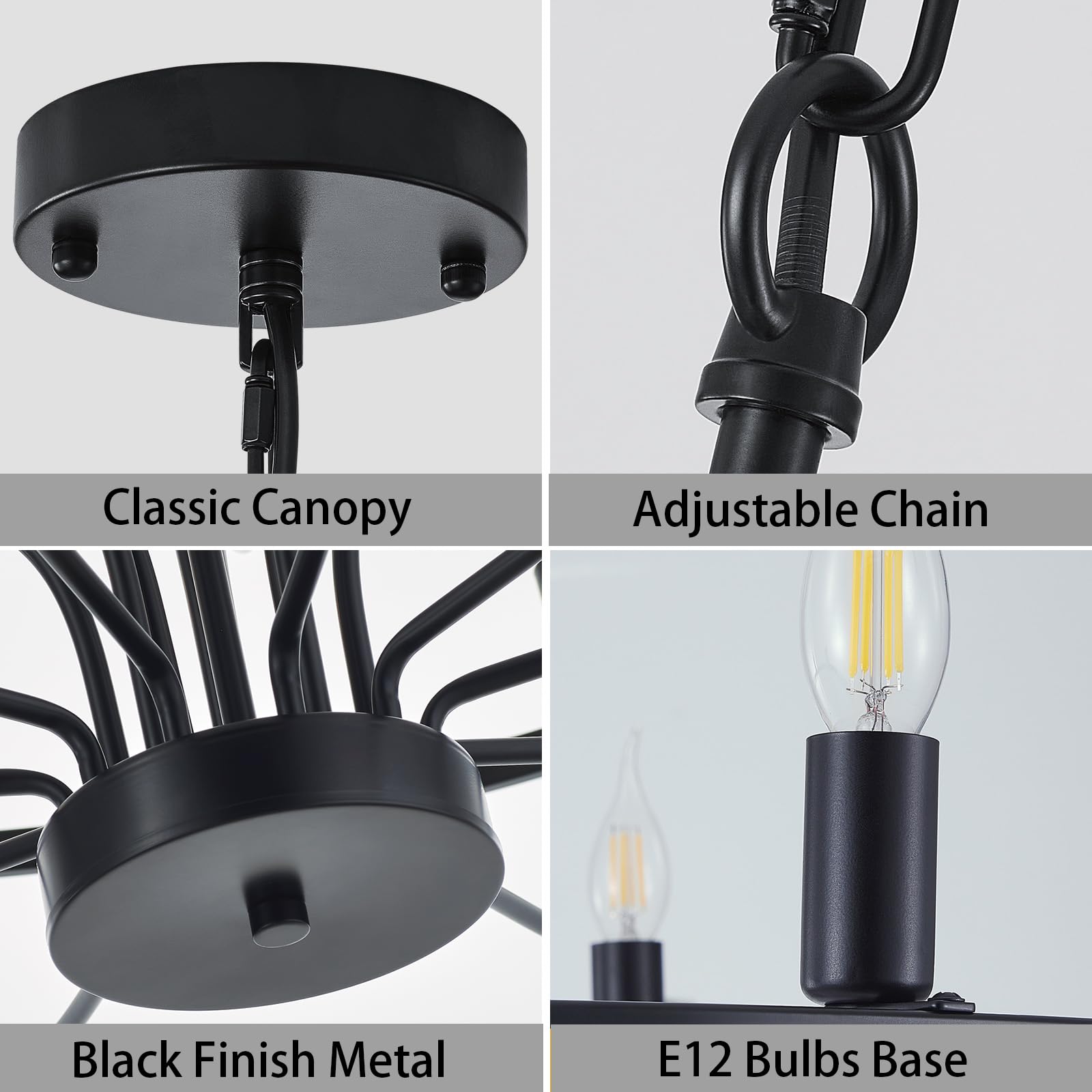 Widluth Industrial Black Chandelier, 39.4in, 18-Lights Candle Style, Rustic Vintage Design, Model MD1009-18-hei