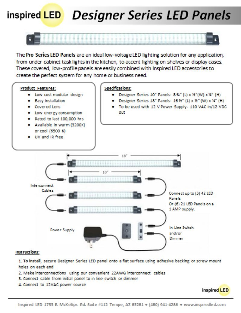 Designer Series - 18&quot; Warm White 6 Led Panels - 1 Power Supply - 1 Dimmer