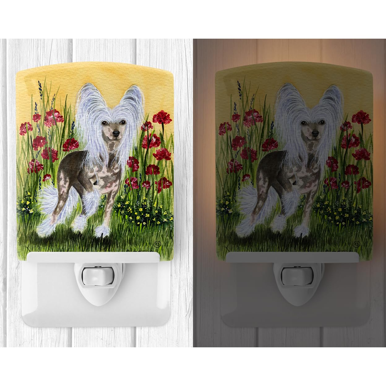 Caroline'S Treasures Ss8185Cnl Chinese Crested Ceramic Night Light Compact, Ul-Certified, Ideal For Bedroom, Bathroom, Nursery, Hallway, Kitchen, 6X4X3, Multicolor