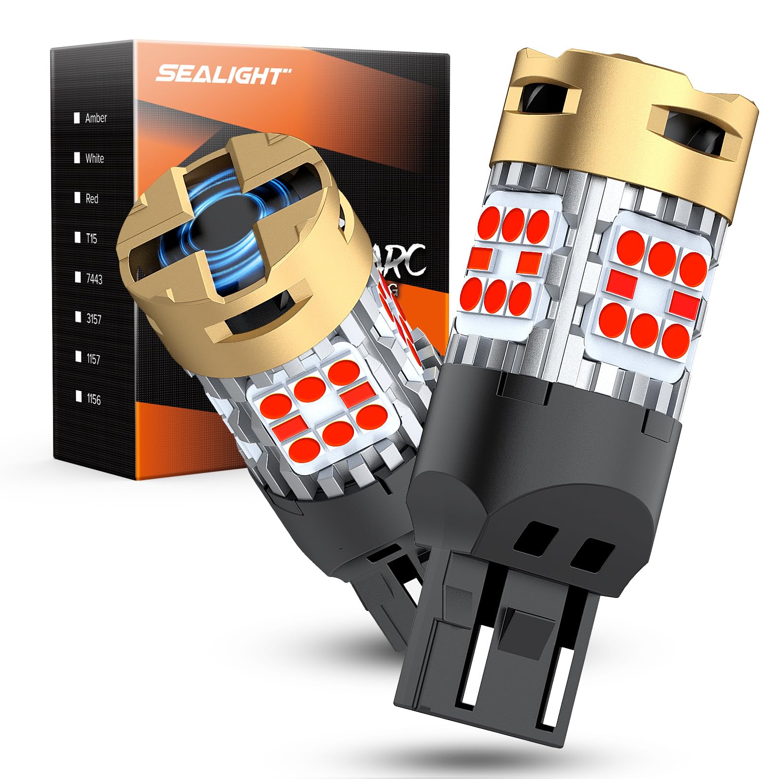 SEALIGHT 7440 7443 LED Bulbs Red Brake Light, 3600LM 30W Super Bright, T20 7441 7444 W21W, Pack of 