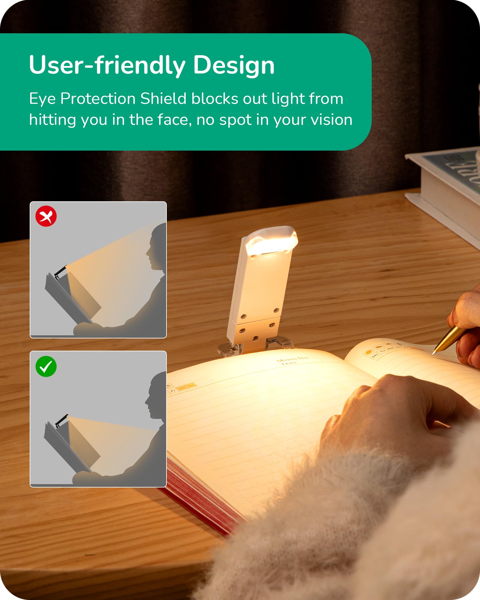 EDISHINE USB Rechargeable Book Light for Reading at Night, LED Clip on Portable Bookmark Lighting, Warm White, Brightness Adjust