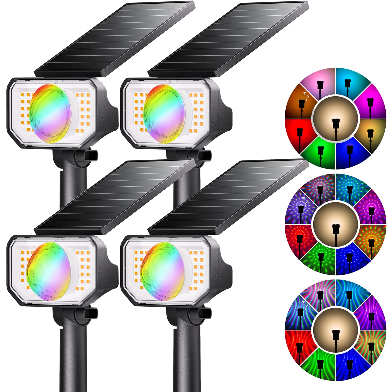 Quntis Solar Spot Lights, 25 Modes Rgb Color Changing, Waterproof Landscape Lights - 4 Pack