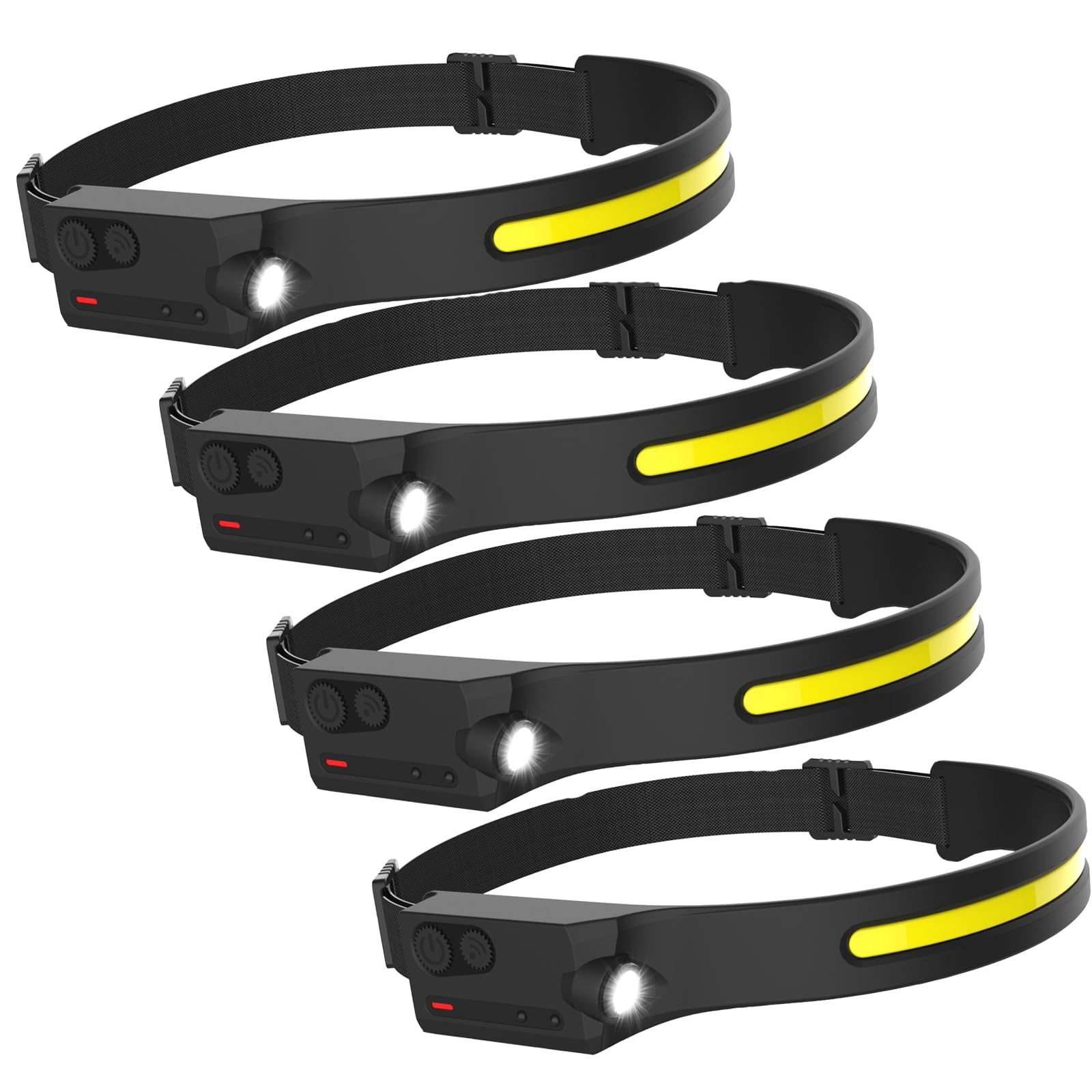 Pristar LED Rechargeable Headlamp, 350 Lumen, Motion Sensor, 5 Modes, 4 Pack, Black