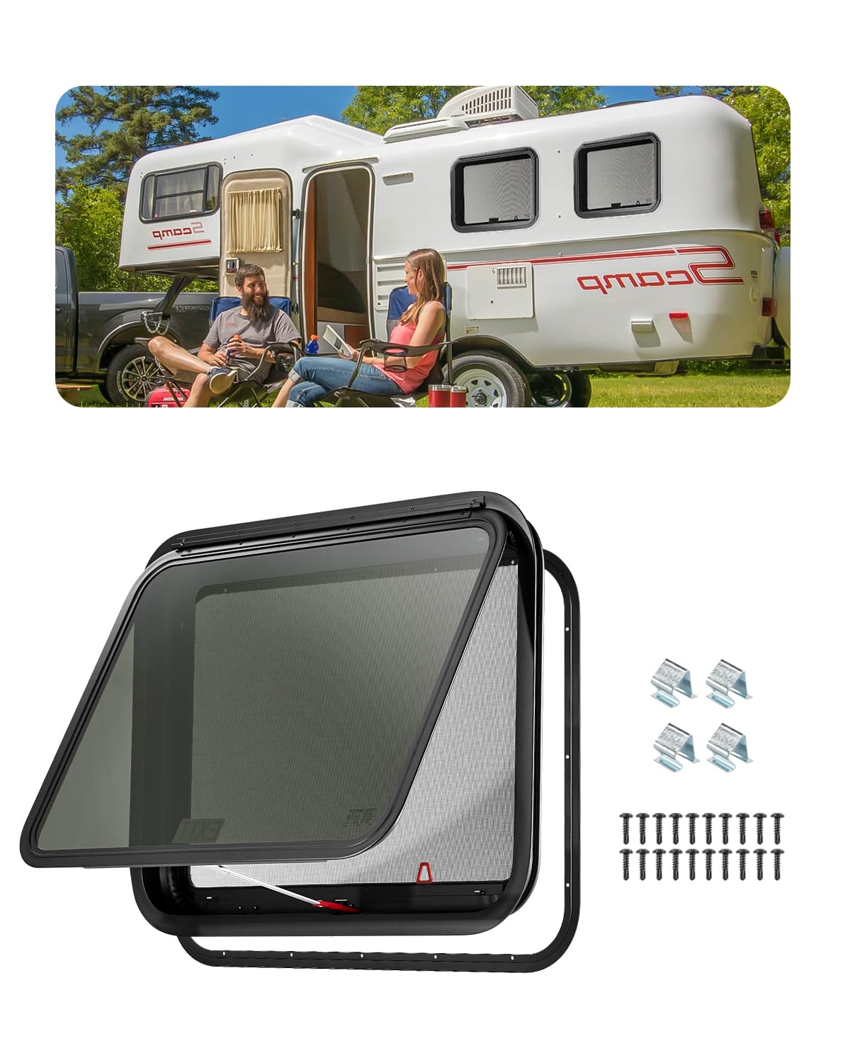 VEVOR RV Exit Window, 30 W x 20 H Tinted RV Window with Net Screen and Trim Ring, Fit for 1 1/4 - 1 13/16 Thickness Wall, RV Win