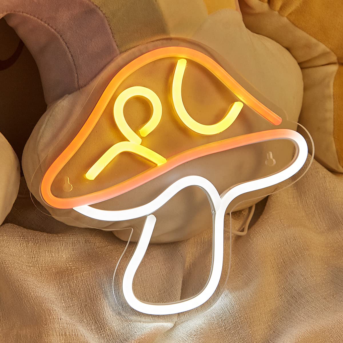 Chi-buy LED Neon Mushroom Sign, USB Powered Night Light, Acrylic, Red White, Model 0.1, Cute Wall Art for Kids Room