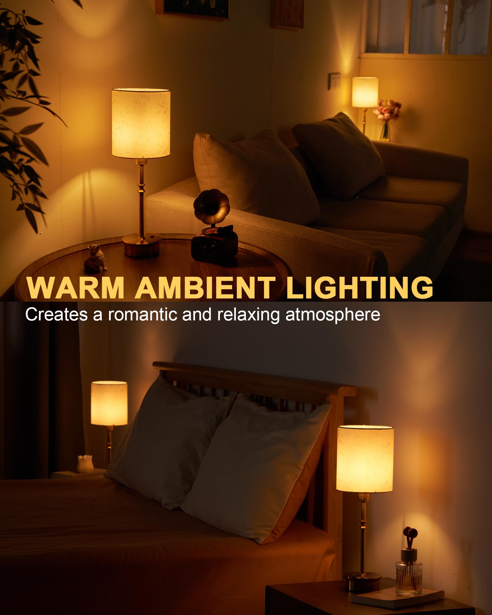 Umexus Cordless Table Lamp Set Of 2, Rechargeable Battery Powered Light, Dimmable Touch Nightstand Lights, Small Accent Lamp Wit