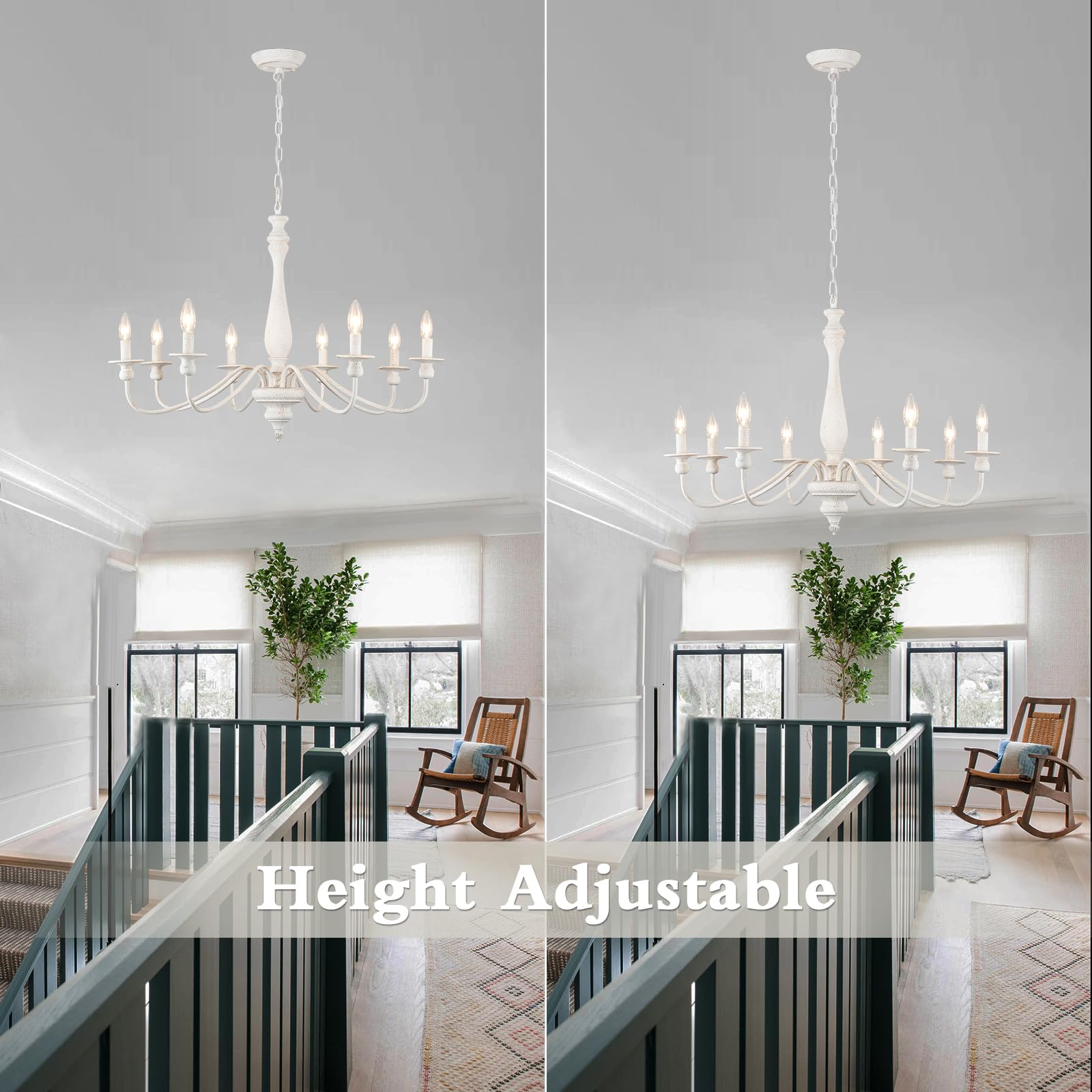 ALISADABOY 8-Light White Chandelier - Rustic Antique Pendant Lighting for Dining Room, Kitchen Island, Hallway, Model 61900e3d-60c0-40e8