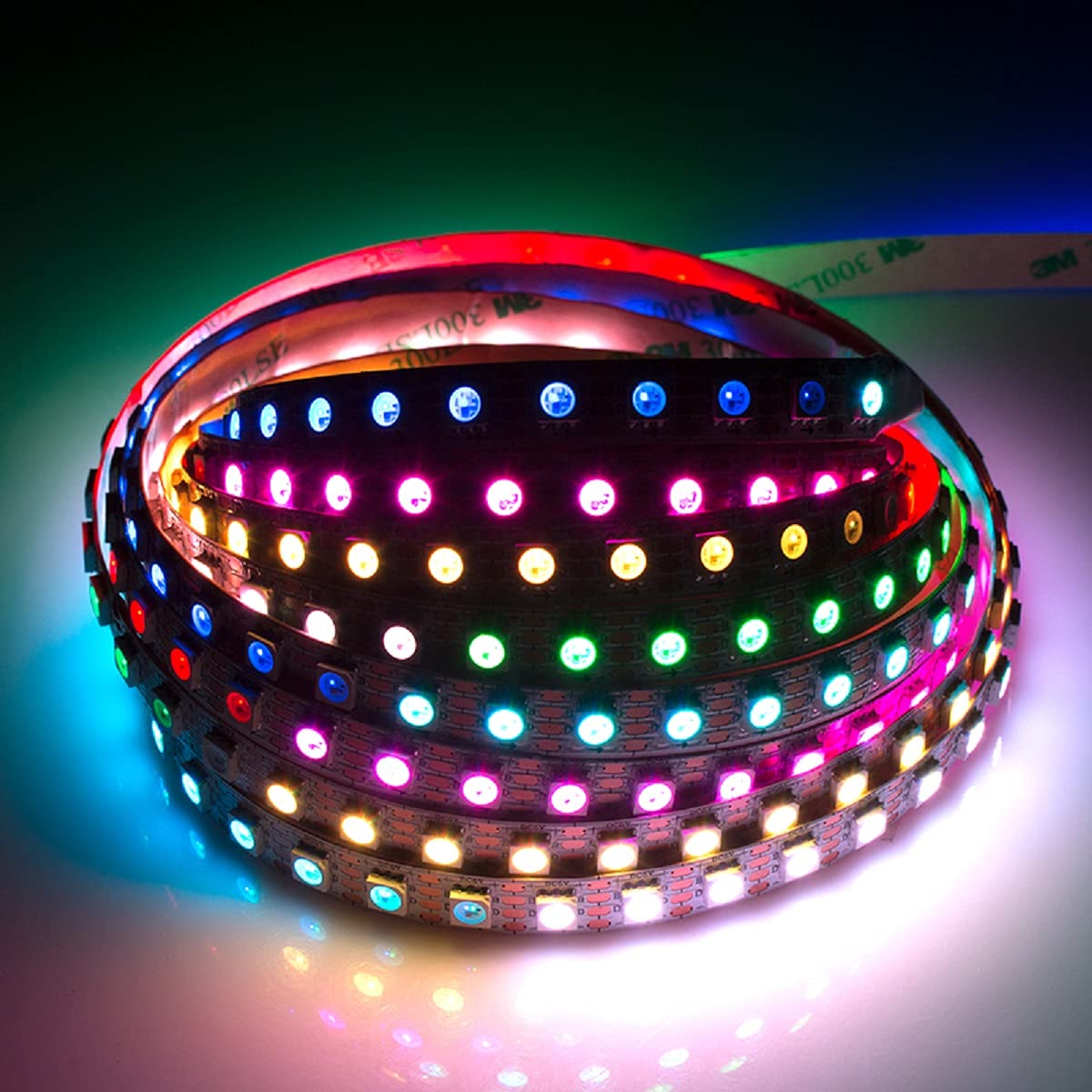Adresuno Ws2811 Ws2812B Led Strip, 300 Pixels/M, 16.4Ft Waterproof Ip67, White Pcb, Model Aqyc-211214-7
