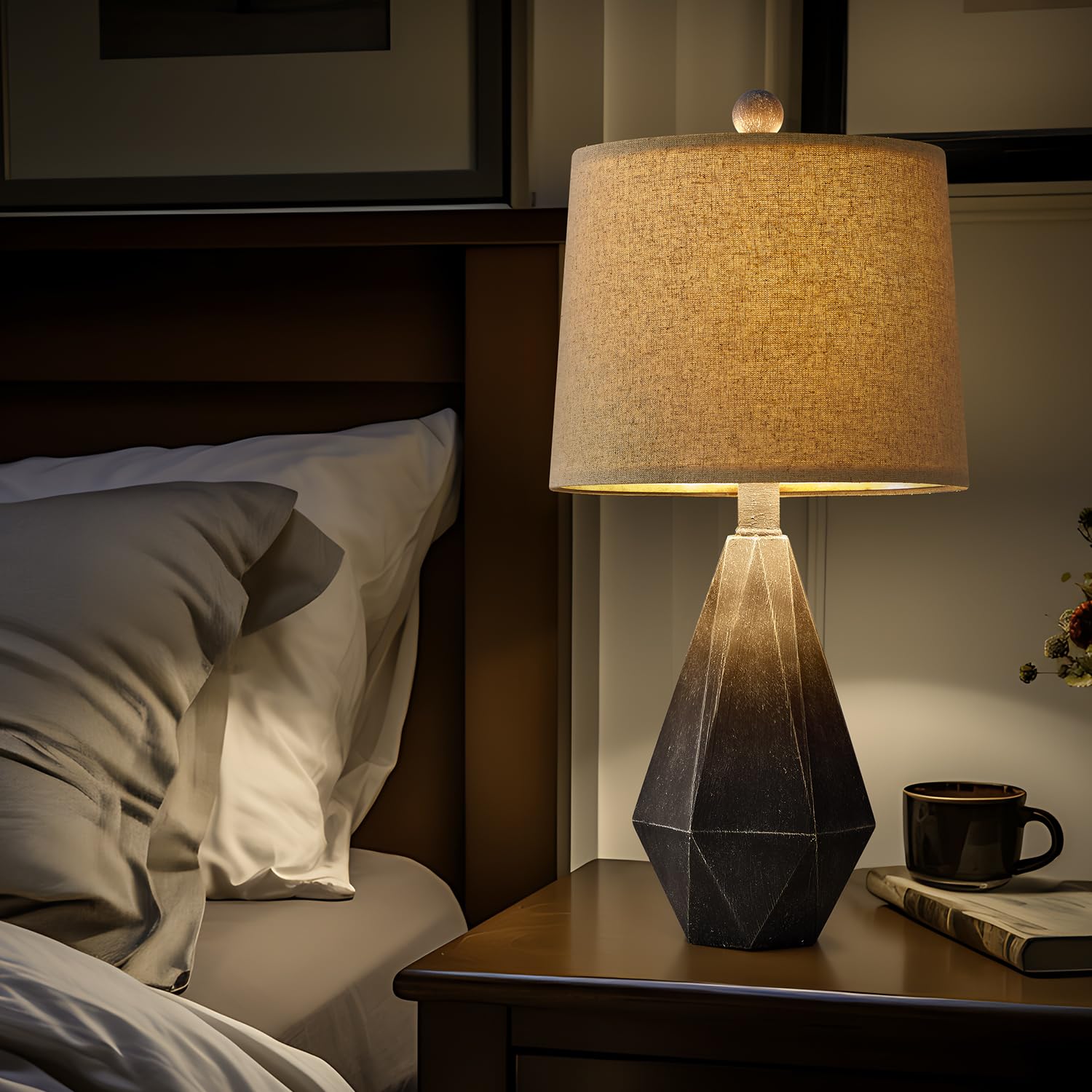PoKat Rustic Farmhouse Table Lamp Set of 2, 20.25" Dark Grey with White Shade, Ideal for Living Room or Bedroom, Model AMZ-T1042GY