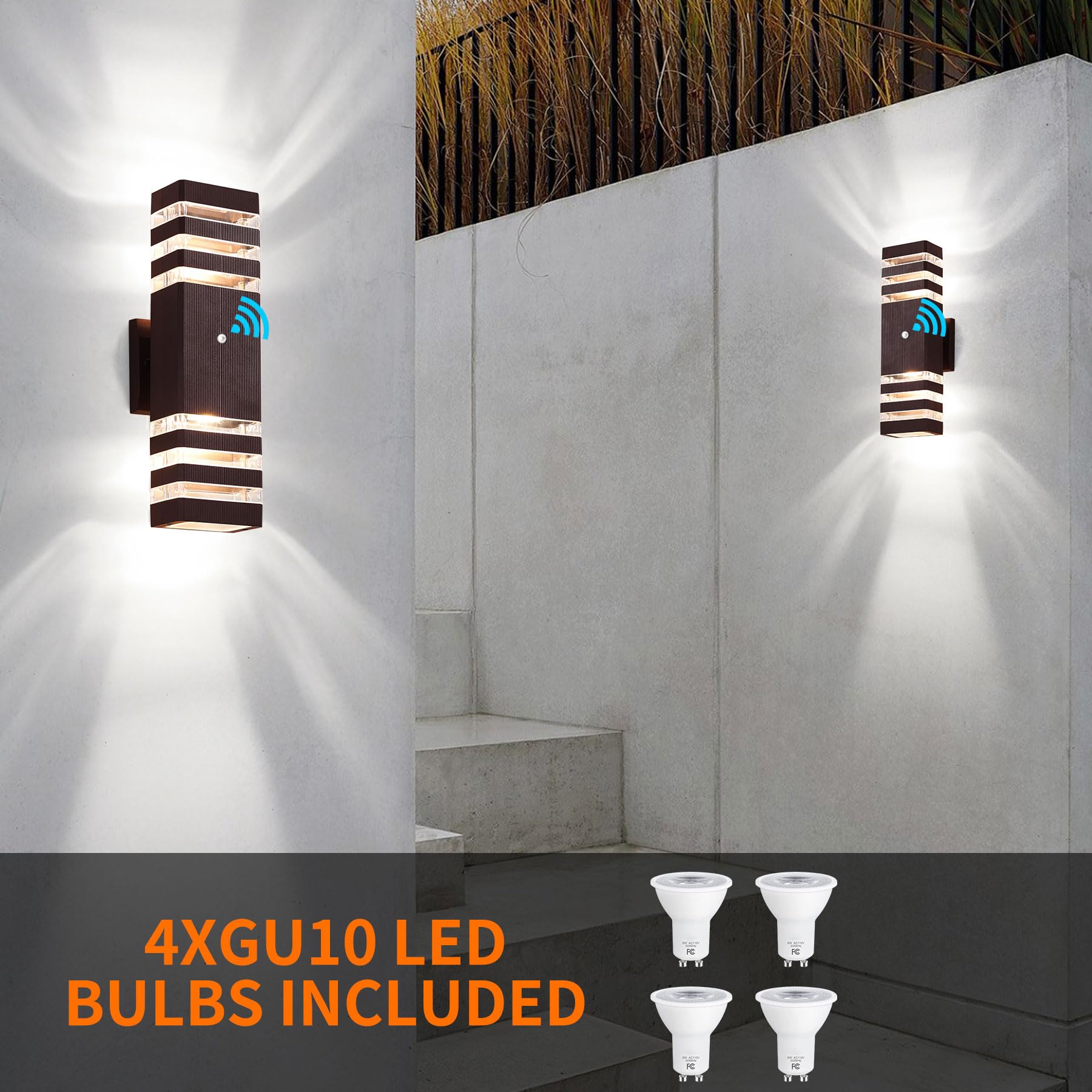 tewei Outdoor Wall Lights, Modern Waterproof Up and Down Fixture, 3 Layer, Brown, 2 Pack, Model Brown-OL3Y2P