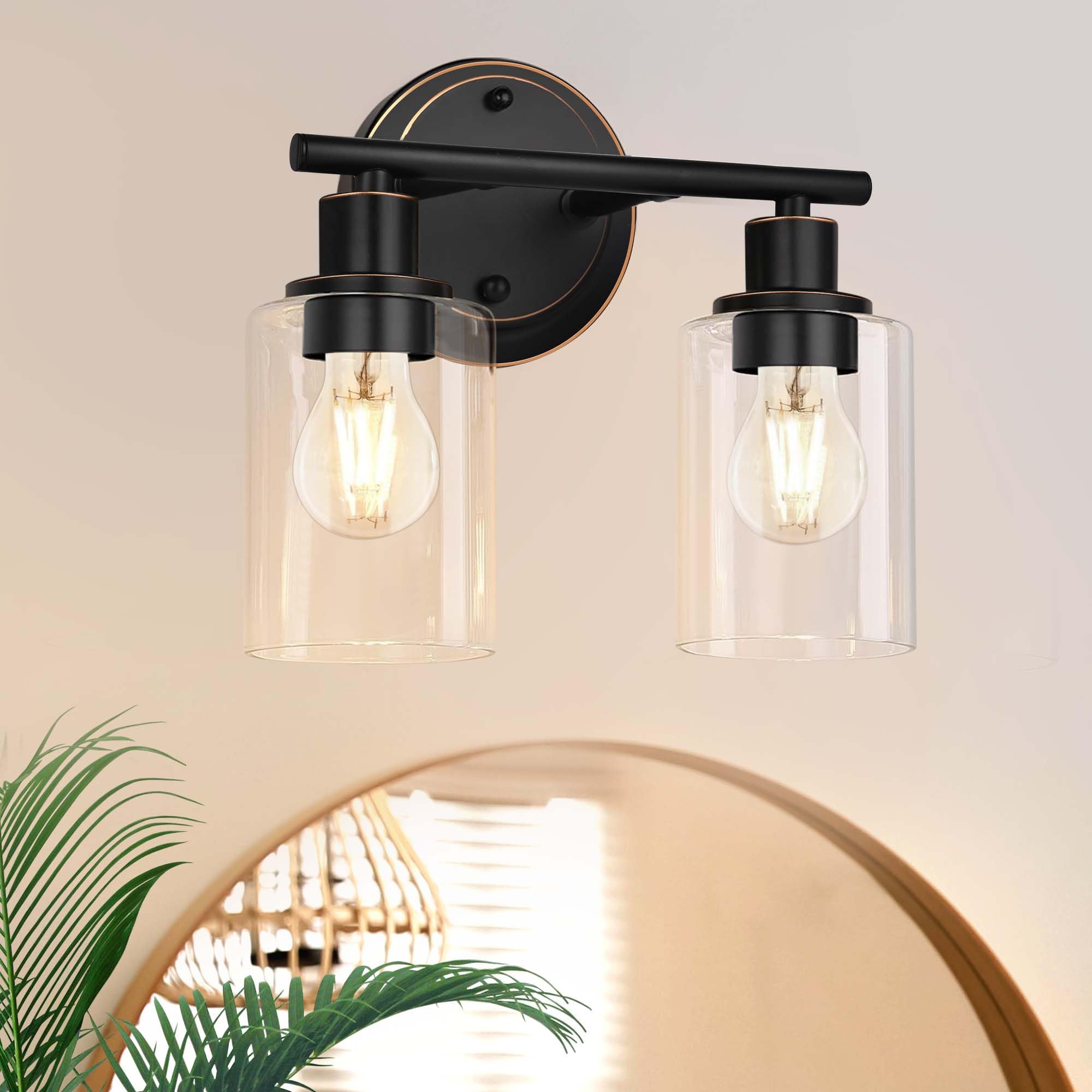 Faymart 2-Light Vanity Light Fixture - Oil Rubbed Bronze, Glass & Metal, Model FML-2L-BRZ-BTH