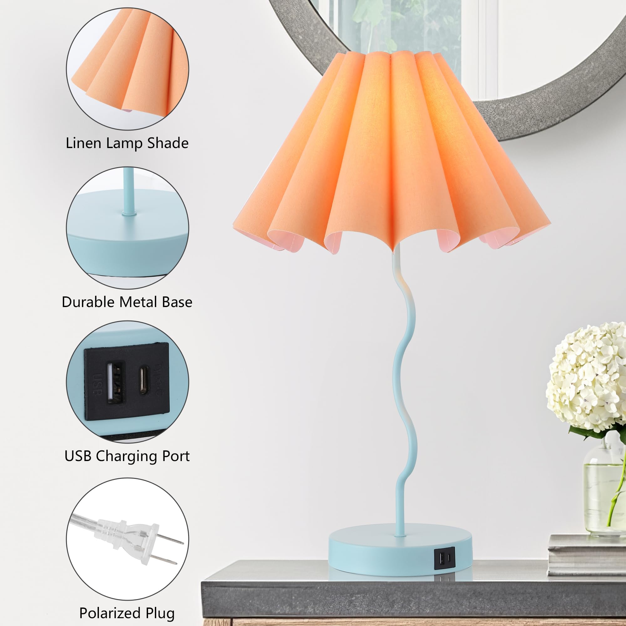 Eoeyyoyb Modern Table Lamp For Bedroom Nightstand Touch Lamps Set Of 2 Orange Blue Lamps For Living Room End Table Dimmable Table Lamp With Usb Port And Outlet
