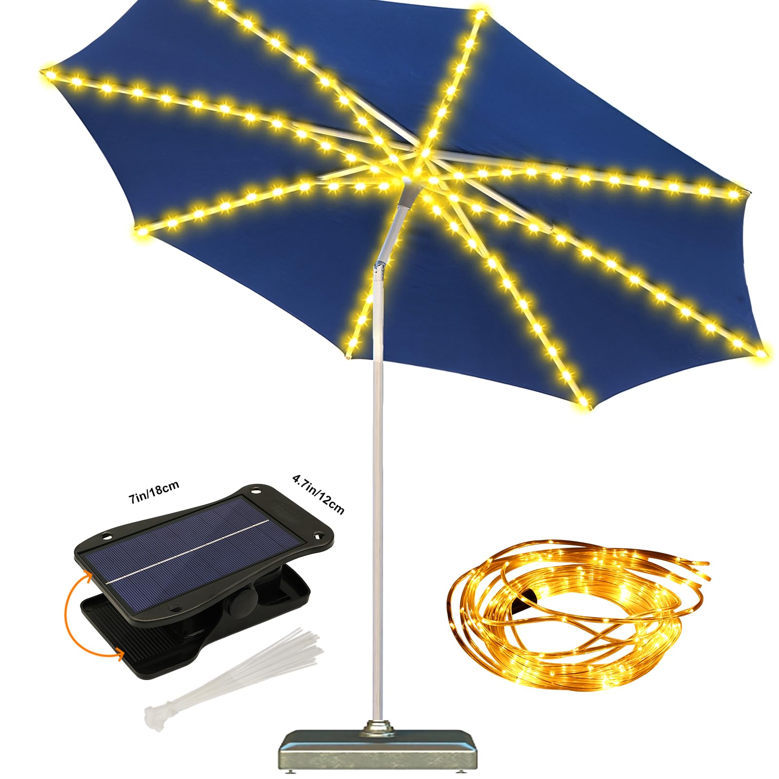 Znycye Solar Umbrella Lights,Patio Umbrella Lights Outdoor With 5V Solar Panel Clip 112 Led Outdoor Waterproof Umbrella Solar Li
