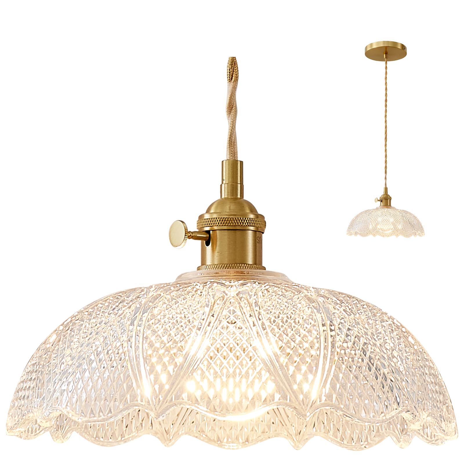 Oyisen Hanging Lamp,9.8 Inch Pendant Lights Kitchen Island Golden Cord Hanging Pendant Light Flower Lampshade Vintage Pendant Li