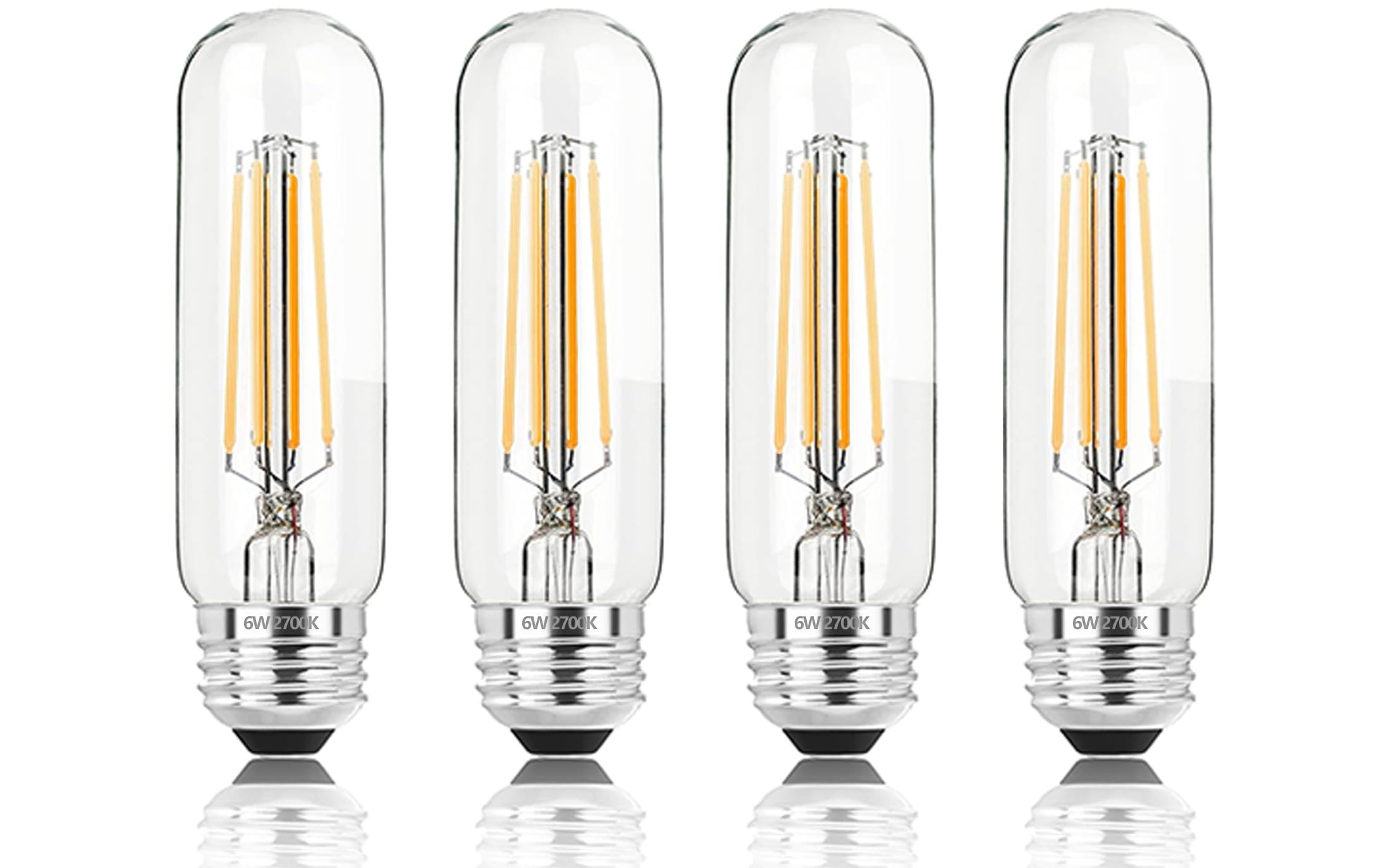 NOVELUX Edison Bulb 5 Inch 6W Dimmable 2700K Soft White Glass Tubular Light Bulbs - 4 Pack