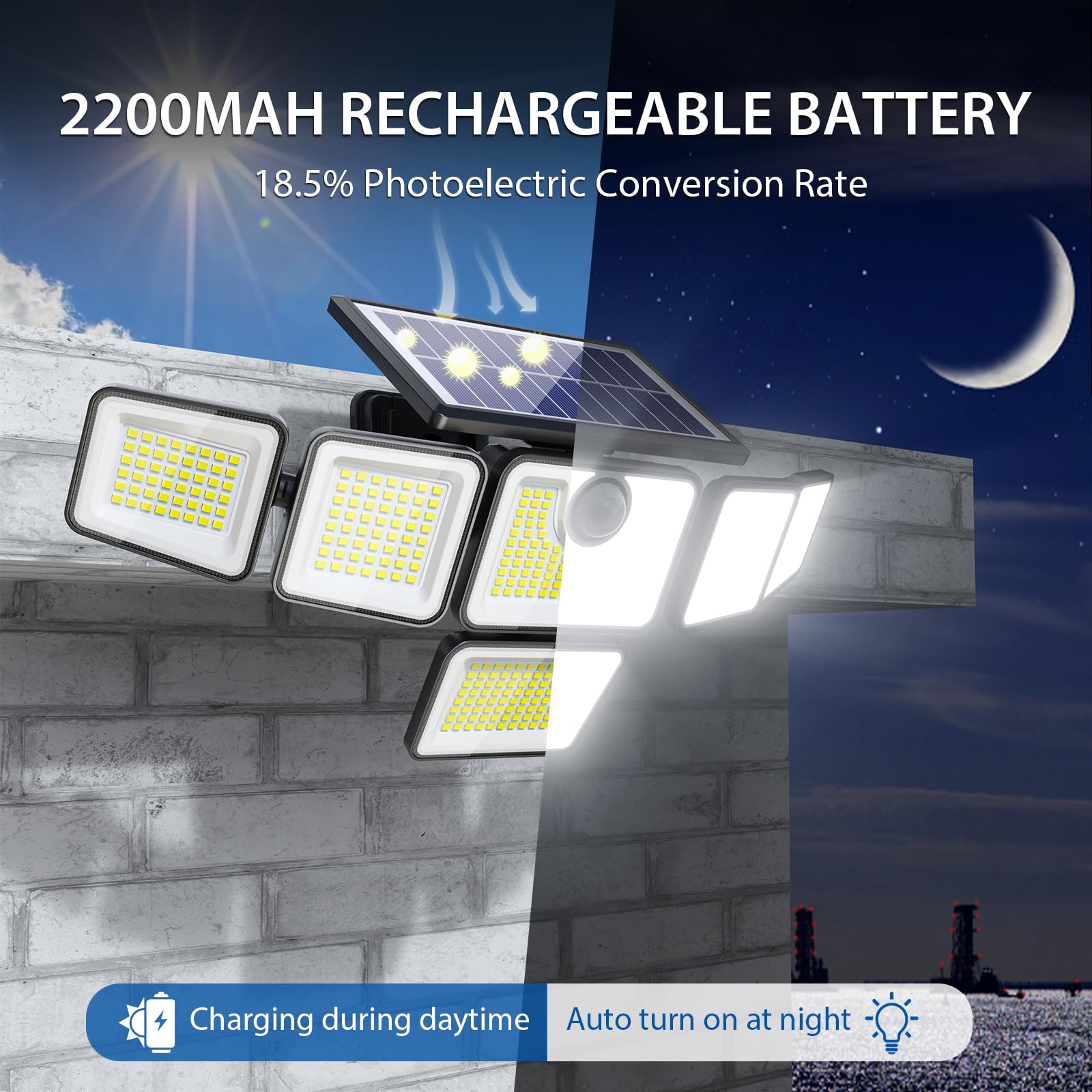 Szpower Solar Outdoor Lights, 3000Lm Solar Flood Lights With 401 Led, 6 Heads Motion Sensor Lights 360? Beam Angle, Ip65 Waterpr