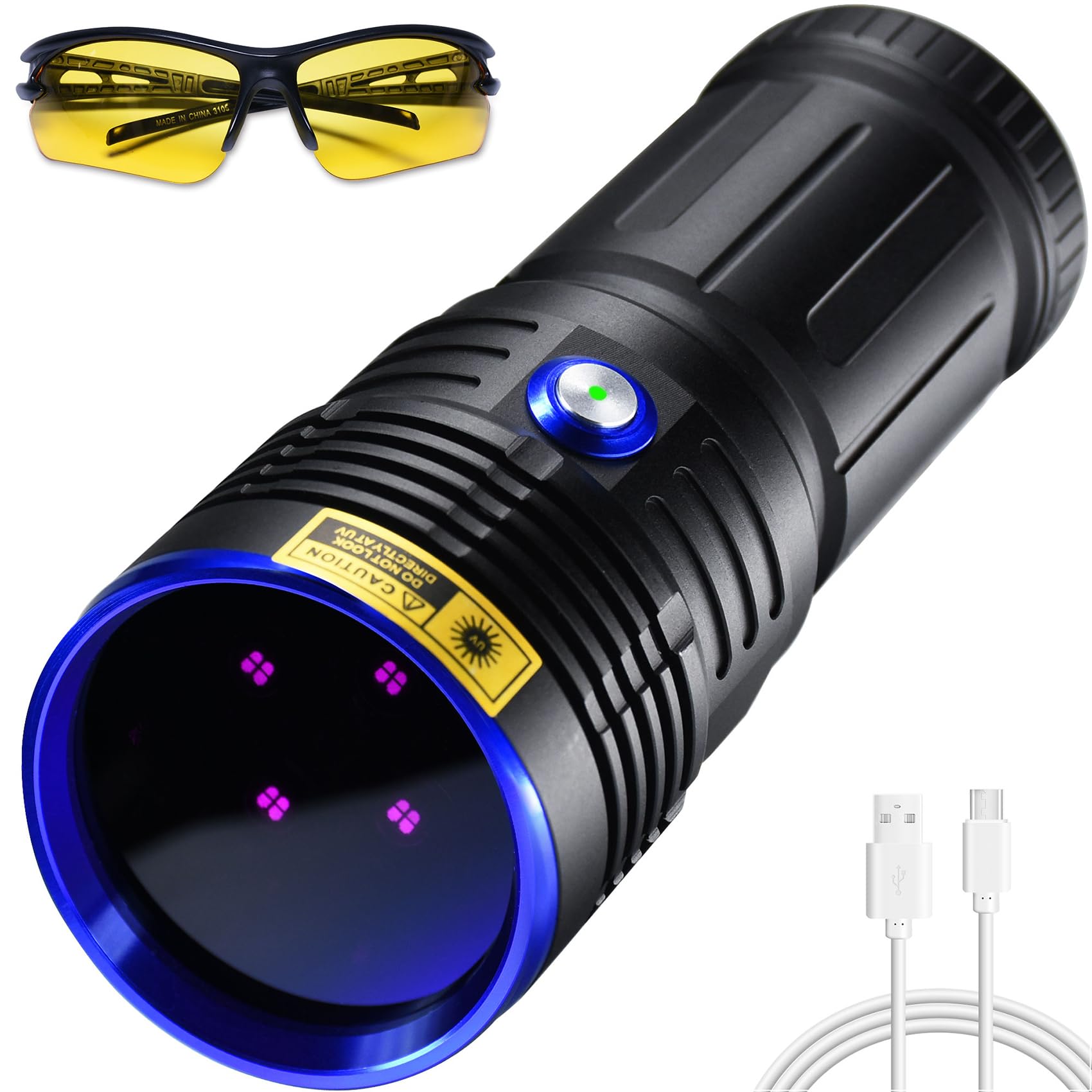 DARKBEAM UV Flashlight 365nm Black Light, Blood Tracking Flashlight Rechargeable, Powerful 50W Woods lamp Blacklight LED Ultravi
