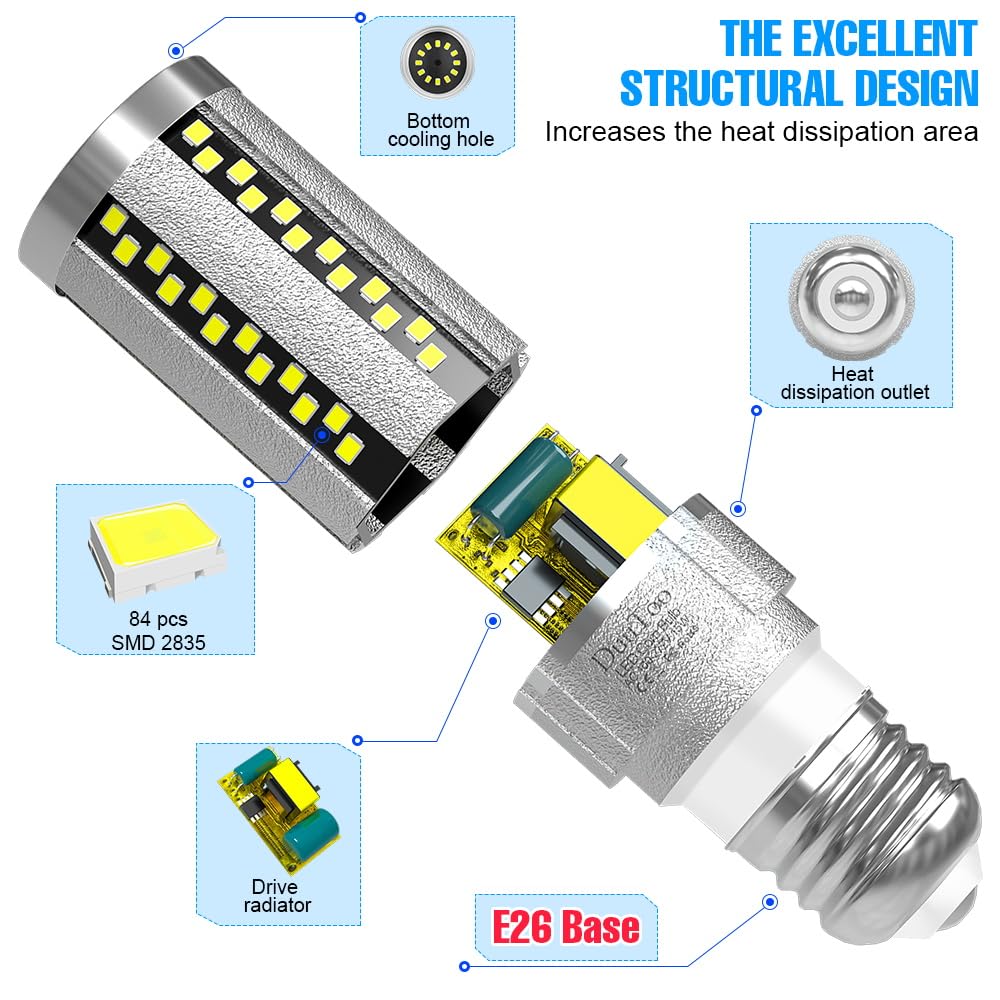 Duutoo 4Pack 15W Led Corn Light Bulb 200Watts Equivalent 2347Lumens E26 Base Chandelier Lamp Bulbs 3000K Warm White 100-277V Commercial Area Lighting For Residential Storage Room Attic Backyard Street