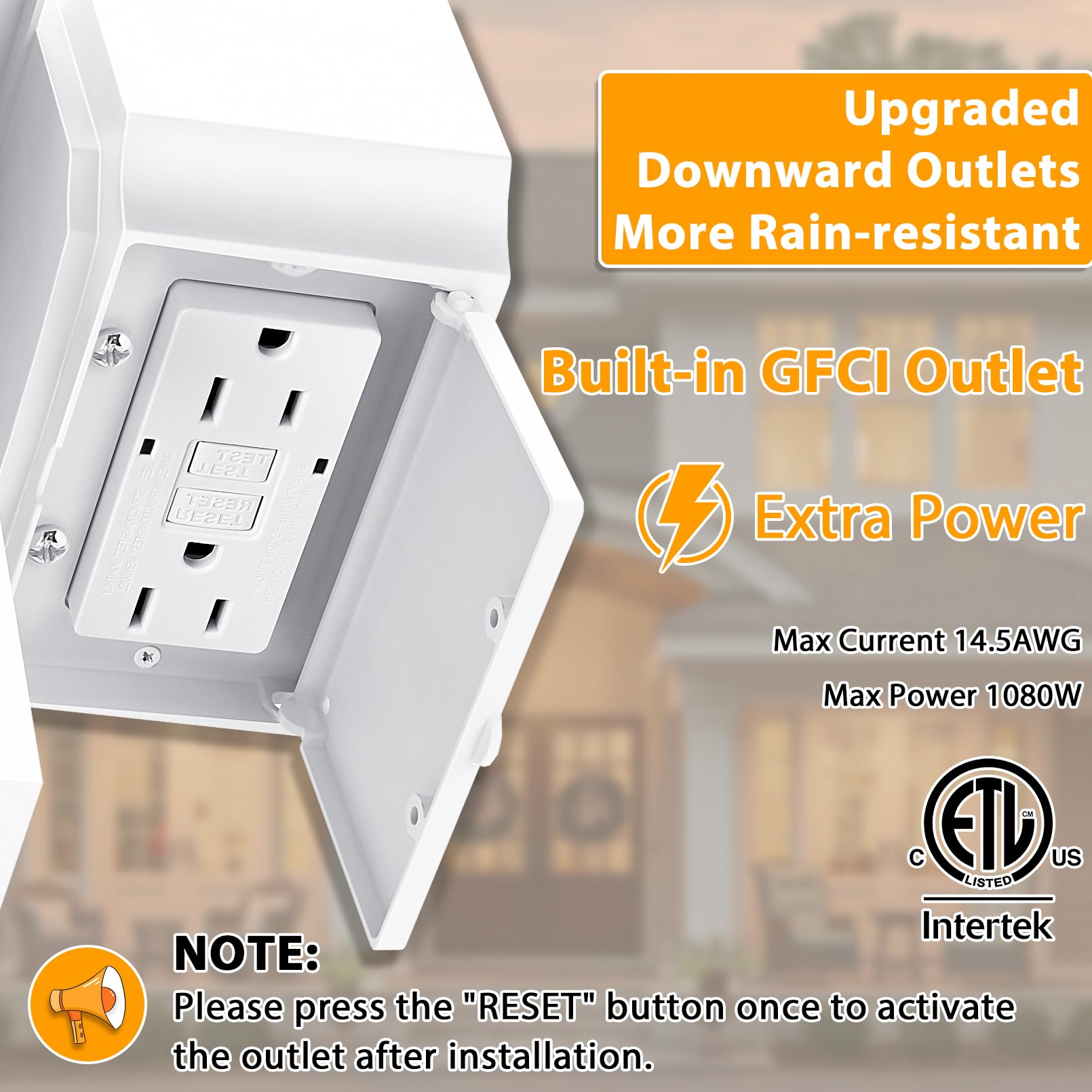APOTO Porch Light with GFCI Outlet, Dusk to Dawn Motion Sensor, Waterproof, 1-Pack, White