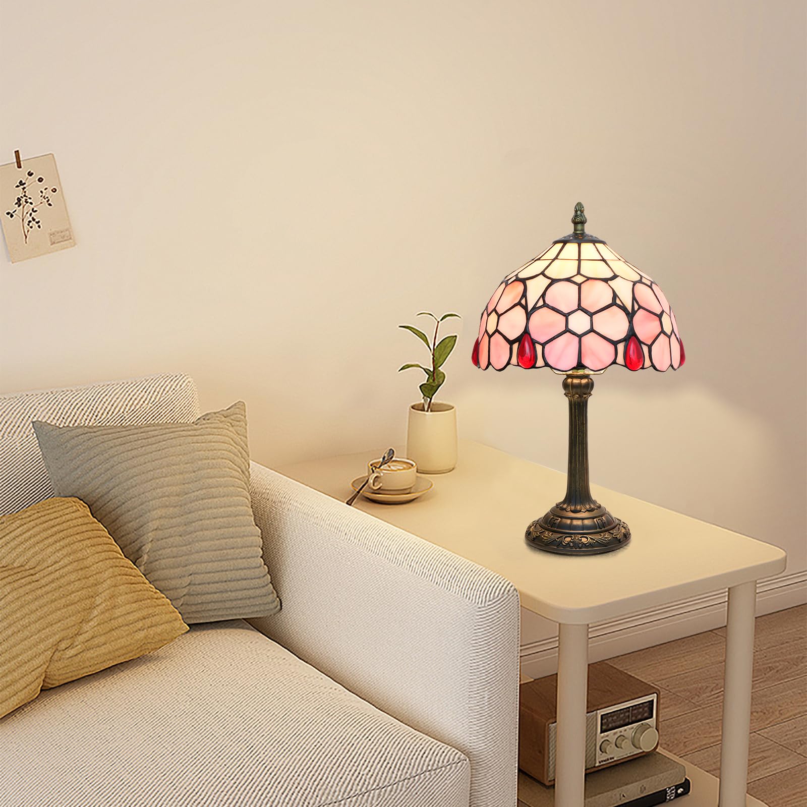 Wecrejoni Tiffany Lamp Stained Glass Lamp Small Bedside Table Lamps For Living Room Bedroom Dorm Kitchen Home Decor Festival Birthday Gift Cherry Blossoms