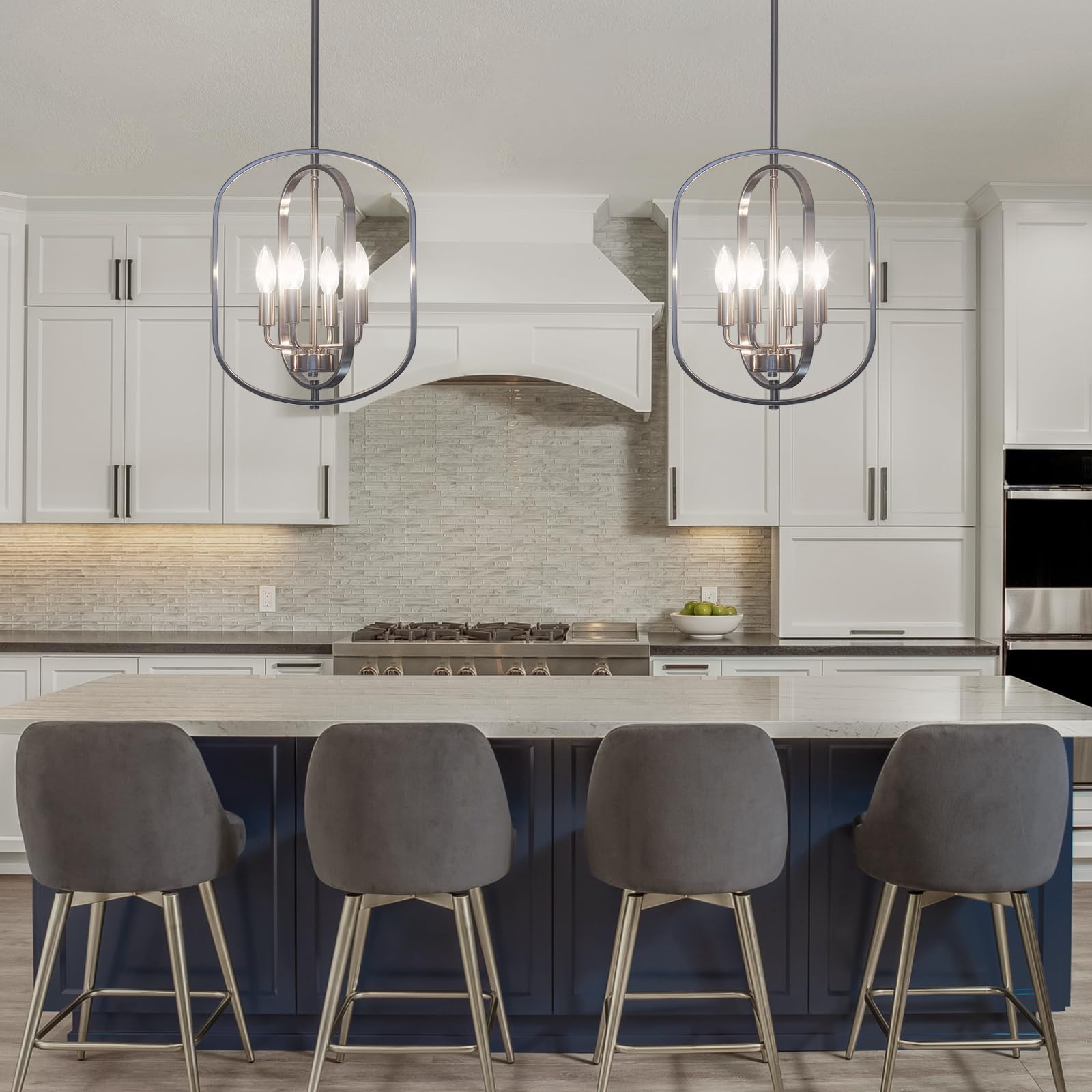 Nickel Chandelier Light  Modern Farmhouse Chandeliers For Dining Room Light Fixture  Adjustable Pendant Lights Kitchen Island Foyer Lighting Fixtures Rustic Kitchen Chandelier For Entryway Living Room