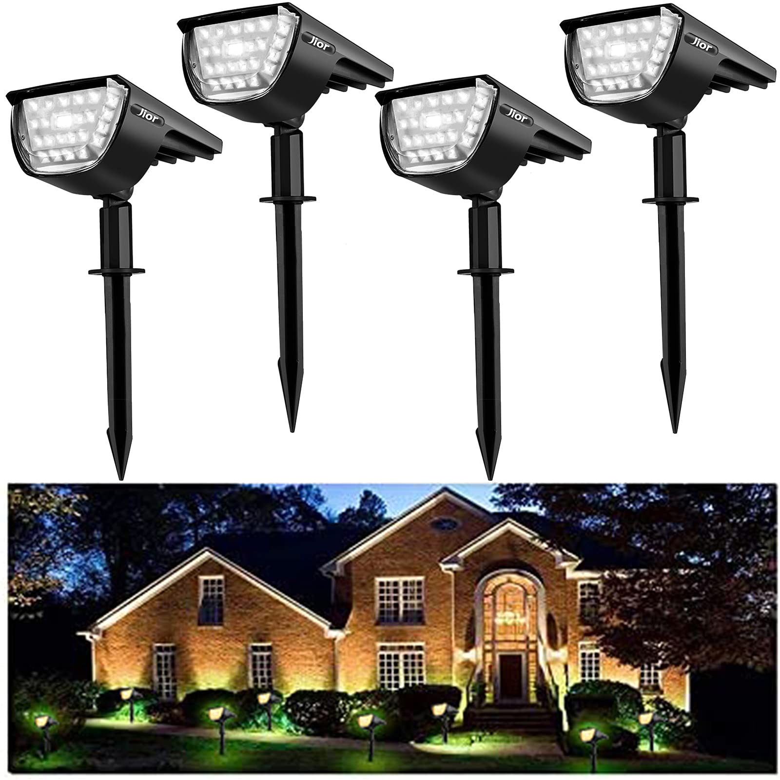 Jior Solar Landscape Spotlights - 32 Led Waterproof Outdoor Lights For Garden & Patio, Cold White, 4 Pack