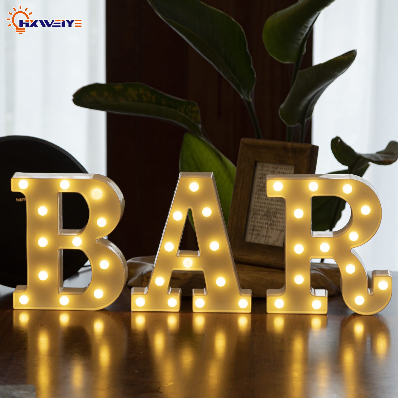 HXWEIYE LED Marquee Letters Light Sign, 26 Alphabet & 0-9 Numbers, Battery Powered, Warm White, Plastic