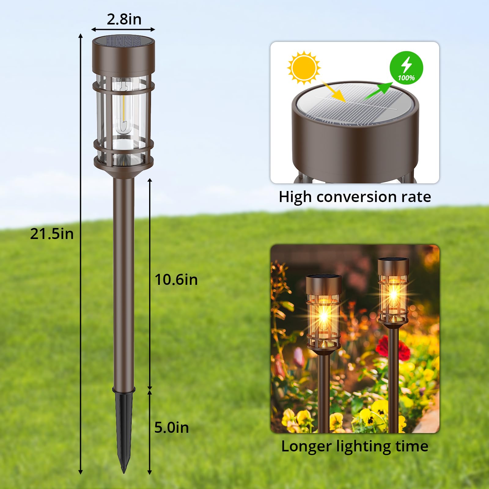 ILANCK Solar Pathway Lights Outdoor 8 Pack, Waterproof IP65, Metal, Brown, Model HNBRPL07BR