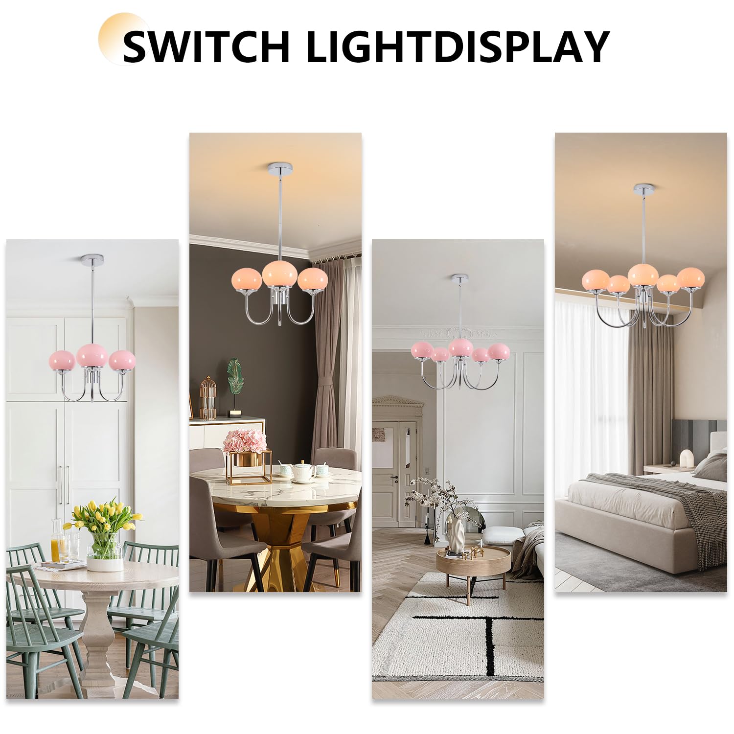 Bokt Mid Century Modern 5 Light Glass Globe Chandelier Sputnik Chandelier Nordic Vintage Pink Dining Room Sputnik Pendant Lights Kitchen Island Dining Room Chrome Ball Chandelier