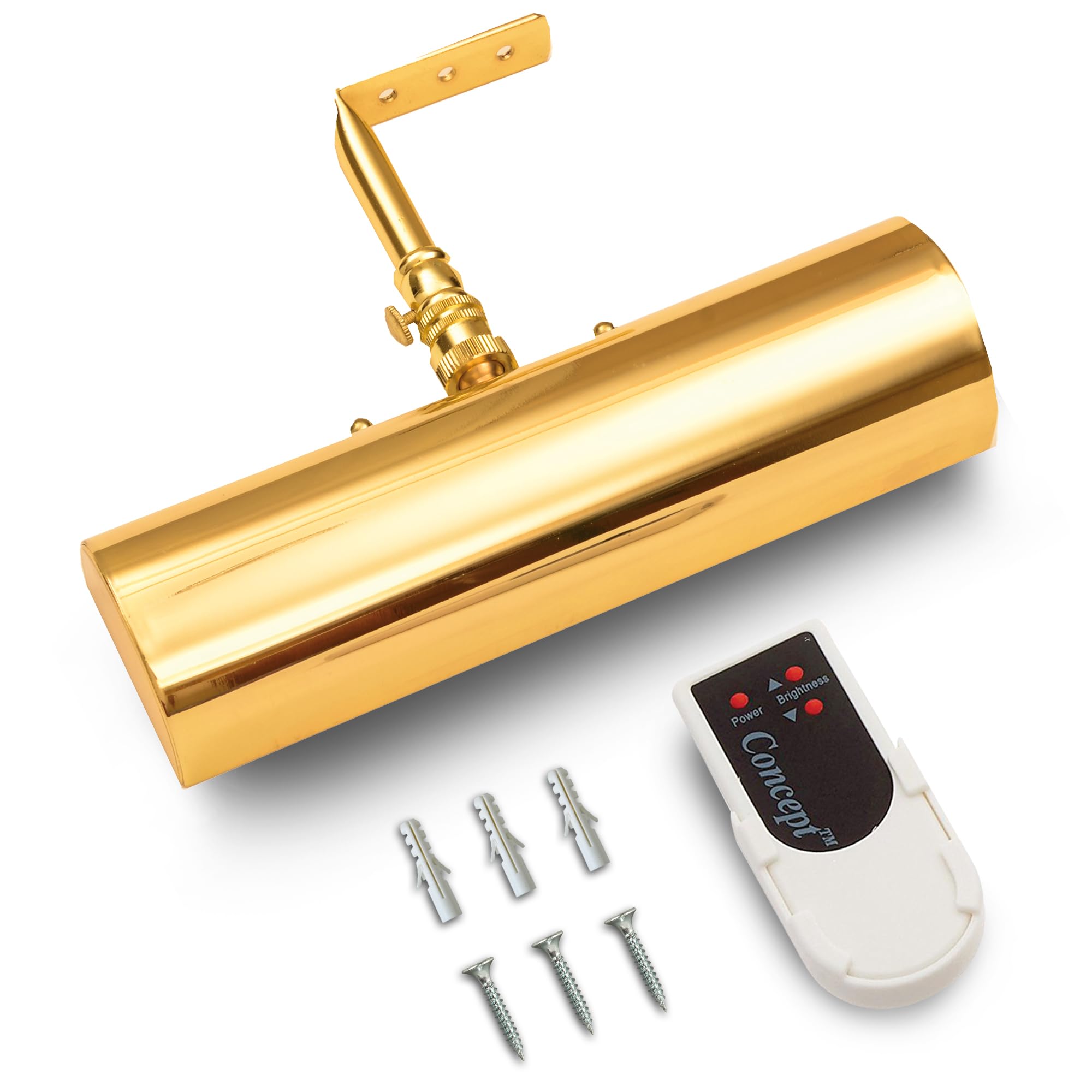 Concepdesigns Picture Light  Battery Operated Picture Light  Dimmable Wireless Picture Lights for Wall  Art Light  Library Light Battery Operated with Remote Control - 7.75 inches  Polished Brass