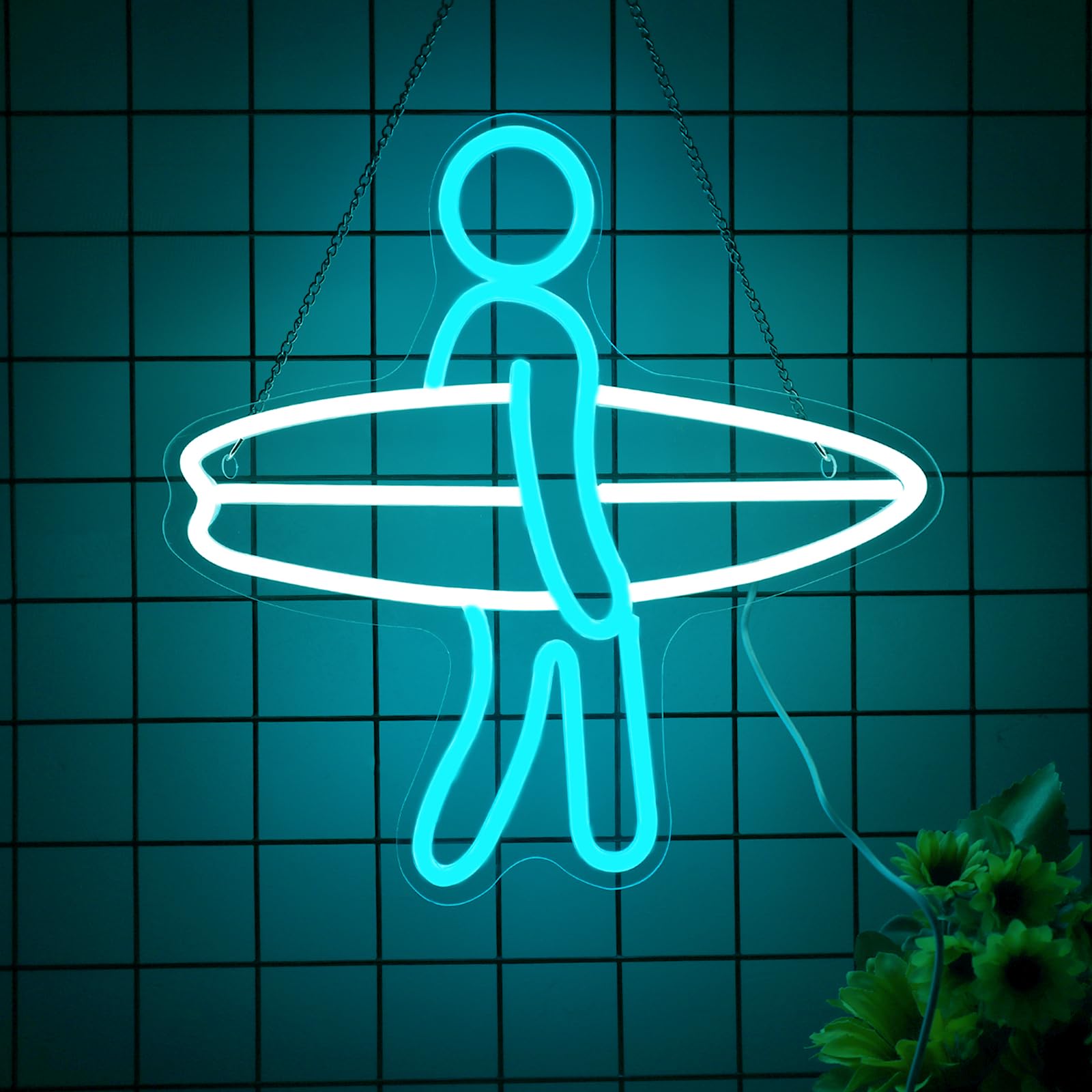 Neonawall Surfer Neon Sign, Acrylic Surfboard LED Light, 12in  Wall Decor, Model S-12, Perfect for Gym Room or Bedroom