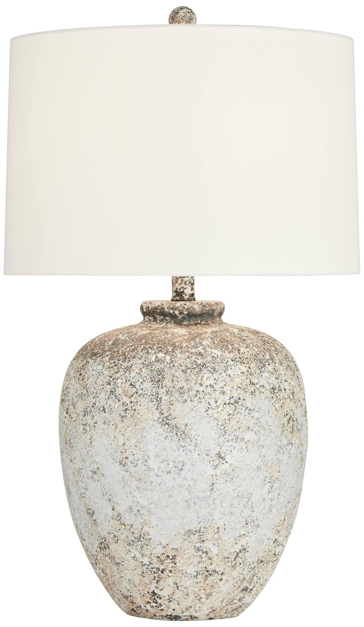 360 Lighting Astaire 27 Tall Urn Jar Farmhouse Rustic Table Lamp Weathered Vintage Finish Single Linen White Shade Living Room B