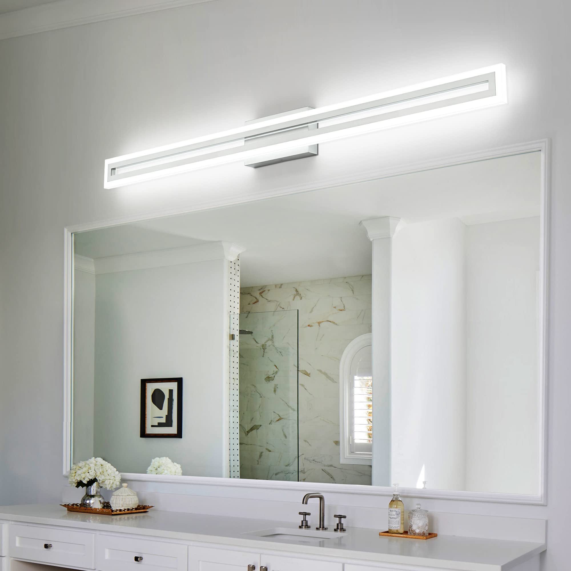 SOLFART 48 Inch LED Bathroom Vanity Light Fixtures, Brushed Nickel, 6000K, Non-Dimmable