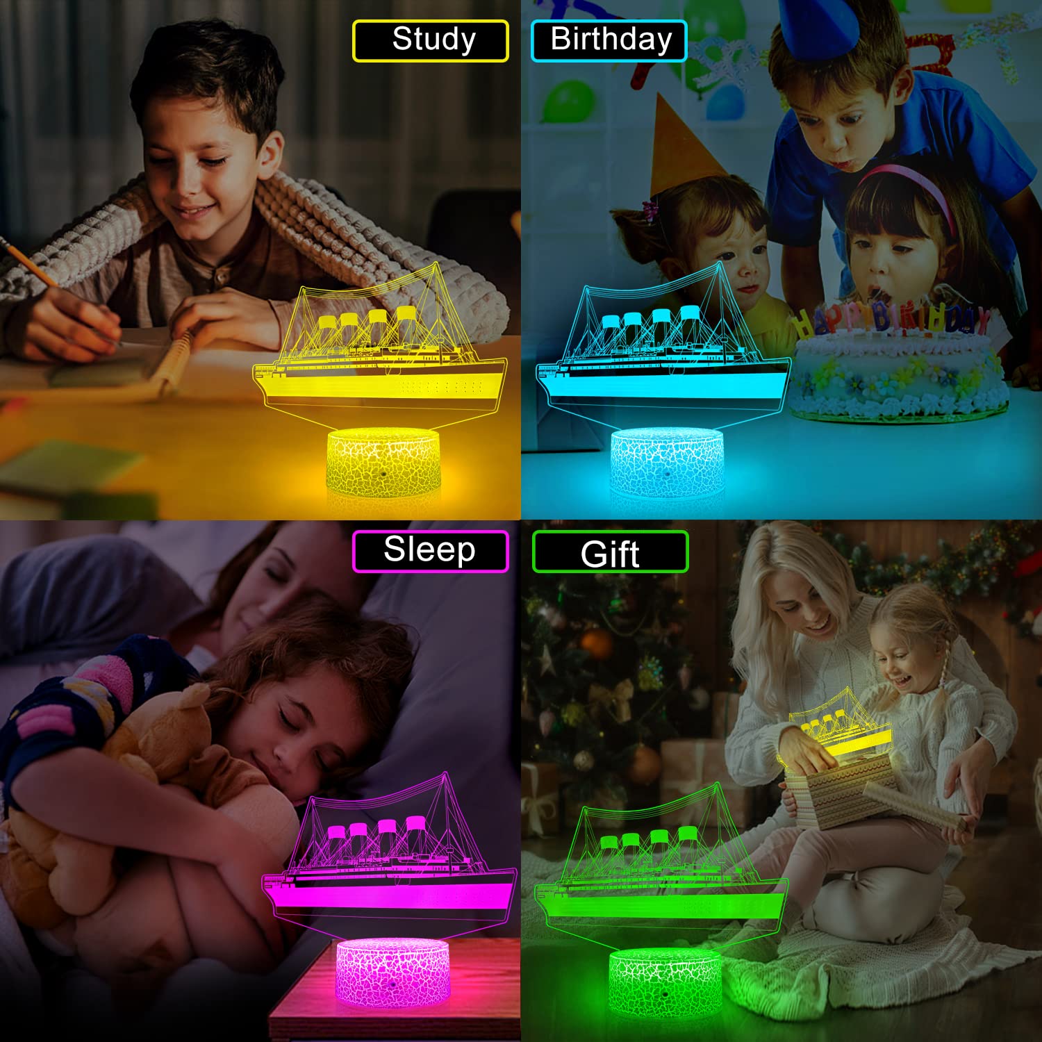 YAOMYLT Titanic Night Light - Led Ship Model Lamp with Remote & Touch Control, 16 Colors, Multicolor Decor for Kids' Bedroom