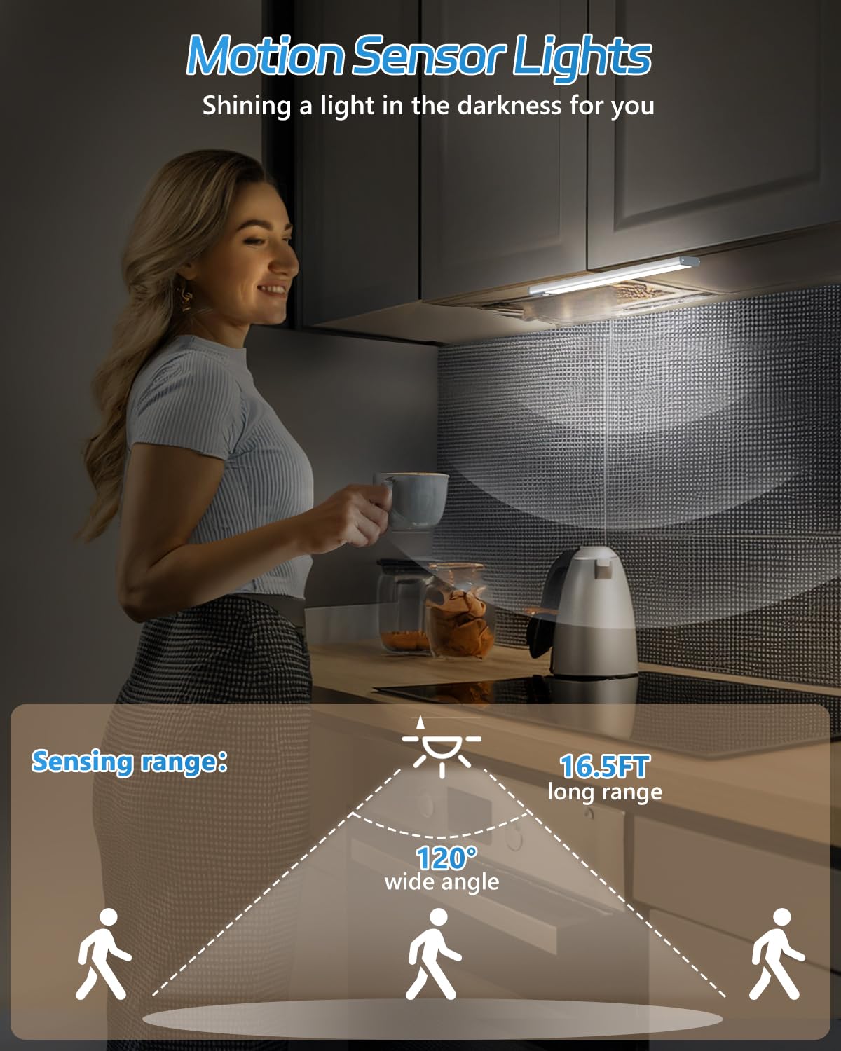HIBOITEC Motion Sensor Under Counter Lights, 2 Pack, 30-LED, Rechargeable, Ultra Thin, White, Magnetic Self-Adhesive, 180lm