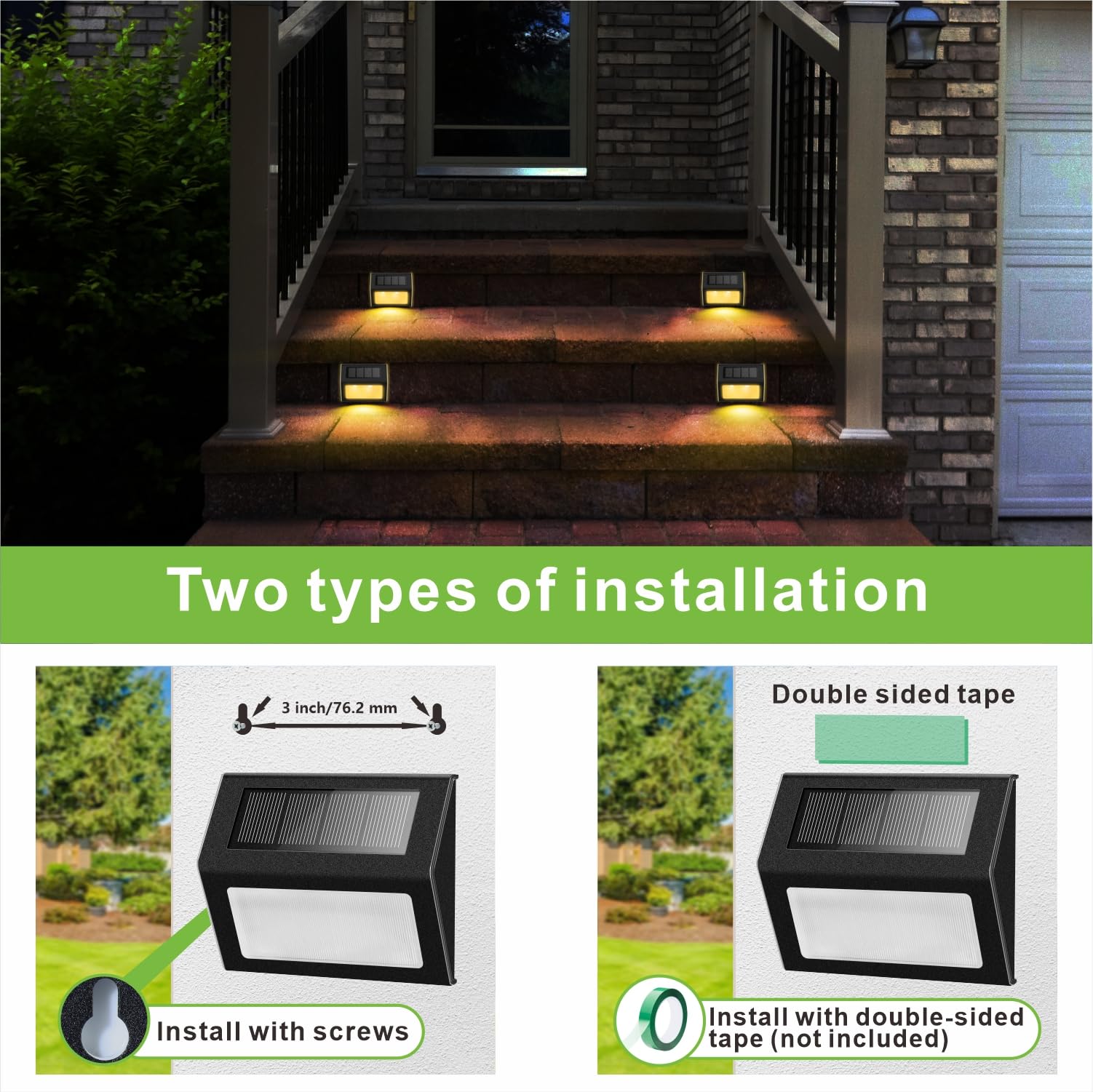 Xlux Solar Lights For Steps Decks Pathway Yard Stairs Fences, Led Lamp, Rainproof, Black Metal Housing, 2 Pack(Warm Light)