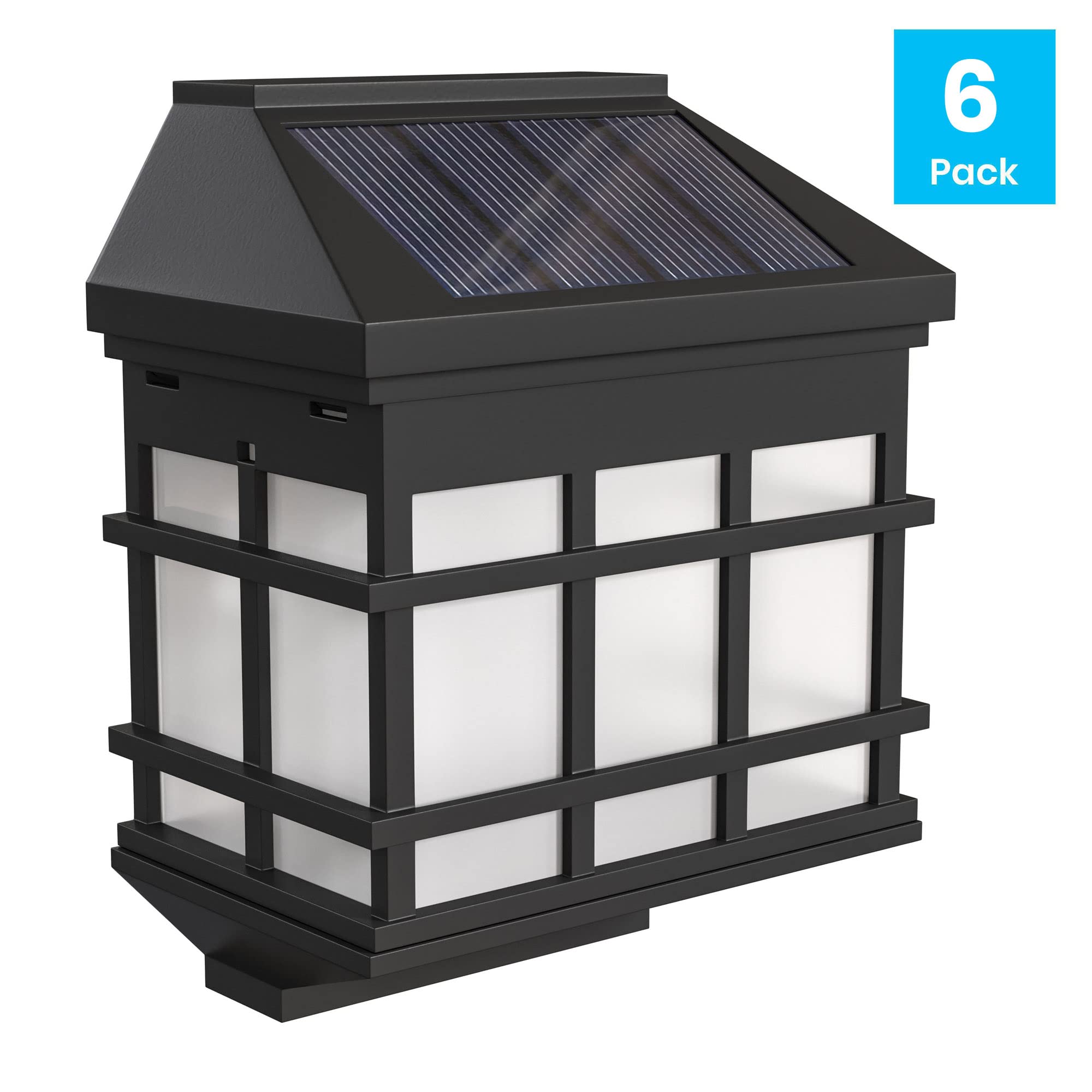 Flash Furniture Holder 6 Pack Wall Mount Led Solar Lights - Weather Resistant Black Decorative Solar Powered Lights For Decking And Fencing, 3.5X2.5X4.5