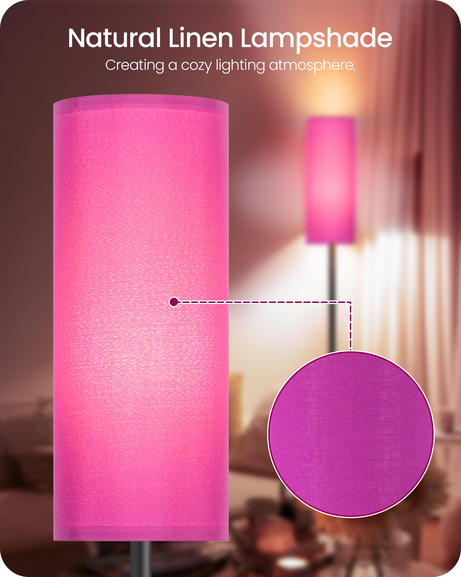 Dimmable Purple Floor Lamp For Living Room With Remote And Foot Switch, Corner Floor Lamp For Bedroom, 66'' Standing Tall Lamp,