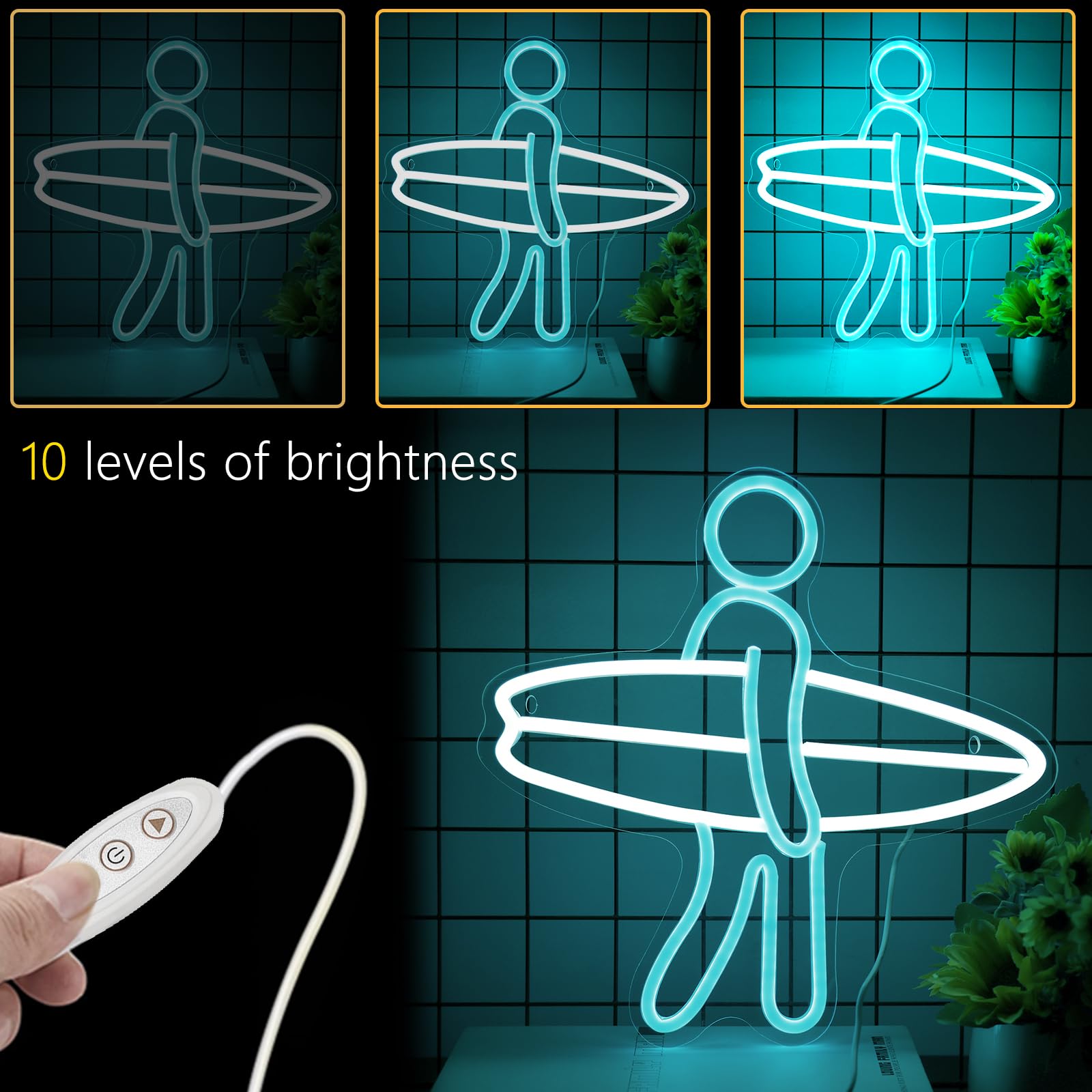 Neonawall Surfer Neon Sign for Home D  cor, Surfboard Neon Light for Wall Decor, Surfing Led Sign, Gym Room Bedroom Decoration,