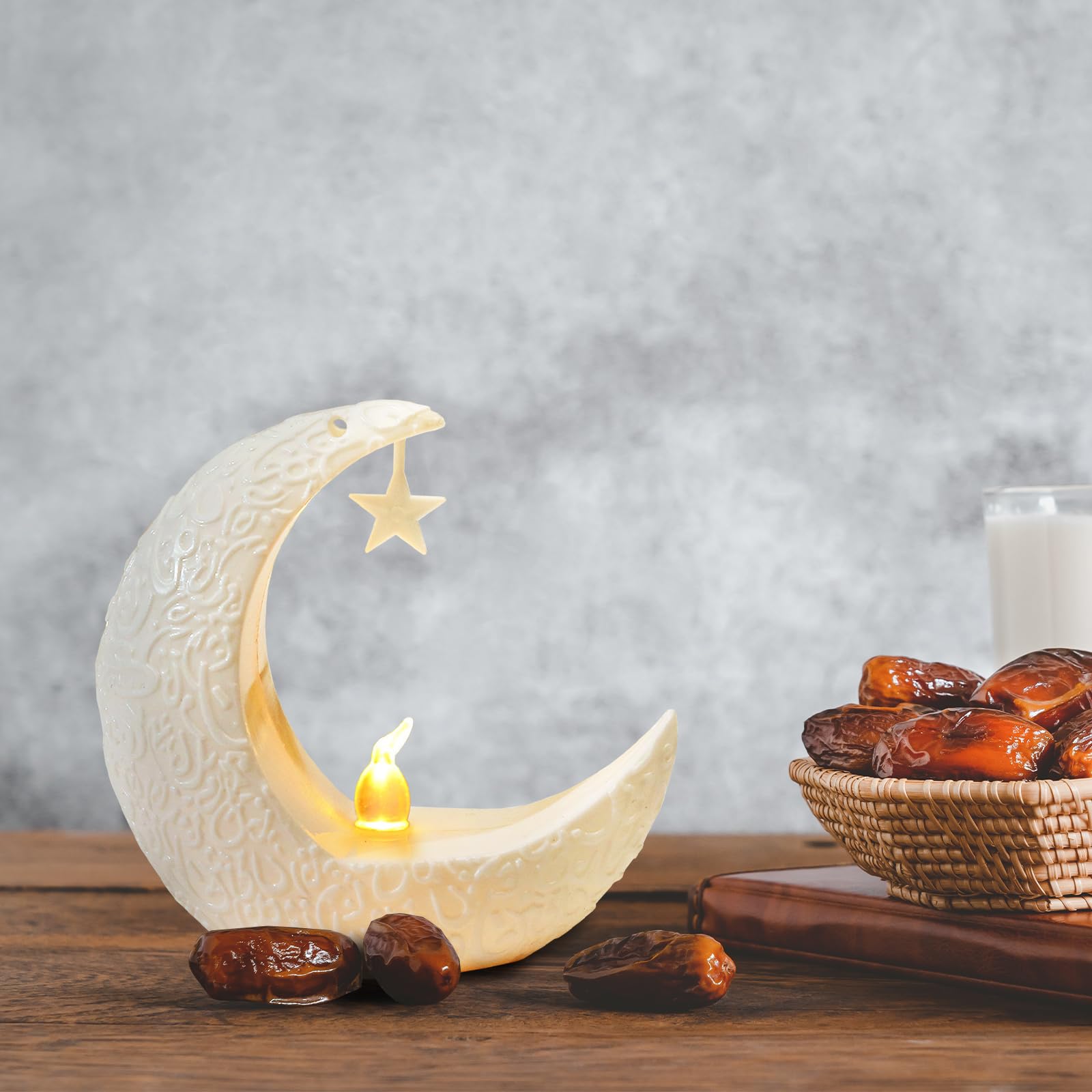 Glodecart 2Pcs Mini Ramadan Moon Light For Ramadan Decorations, White Mini Moon Star Light Eid Lamp For Ramadan Table Decoration Ramadan Gift Home Decor, Eid Ramadan Candle Lights Nightstand Decor