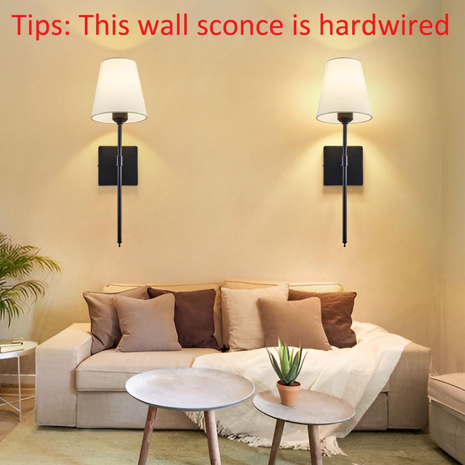 Cckzqyr Wall Sconces Sets Of 2, Bathroom Vanity Sconces Wall Lighting With White Fabric Shades, Hardwired Retro Industrial Wall Lamps, Wall Lights Suitable For Bedroom Living Room