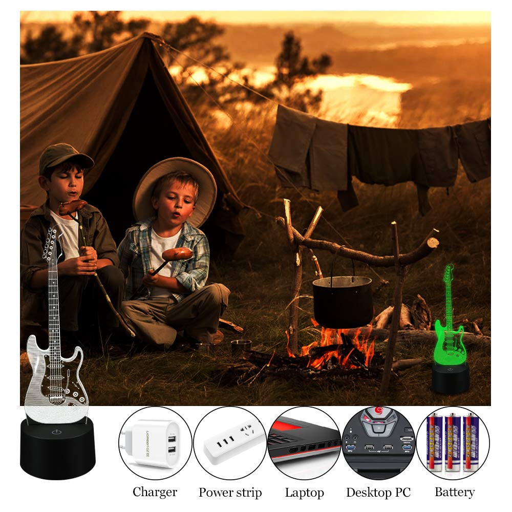 AZIMOM 3D Illusion Lamp Electric Guitar Night Light, Remote Control, 16 Colors, Bedside Decoration for Kids, Multicolor, Model 1